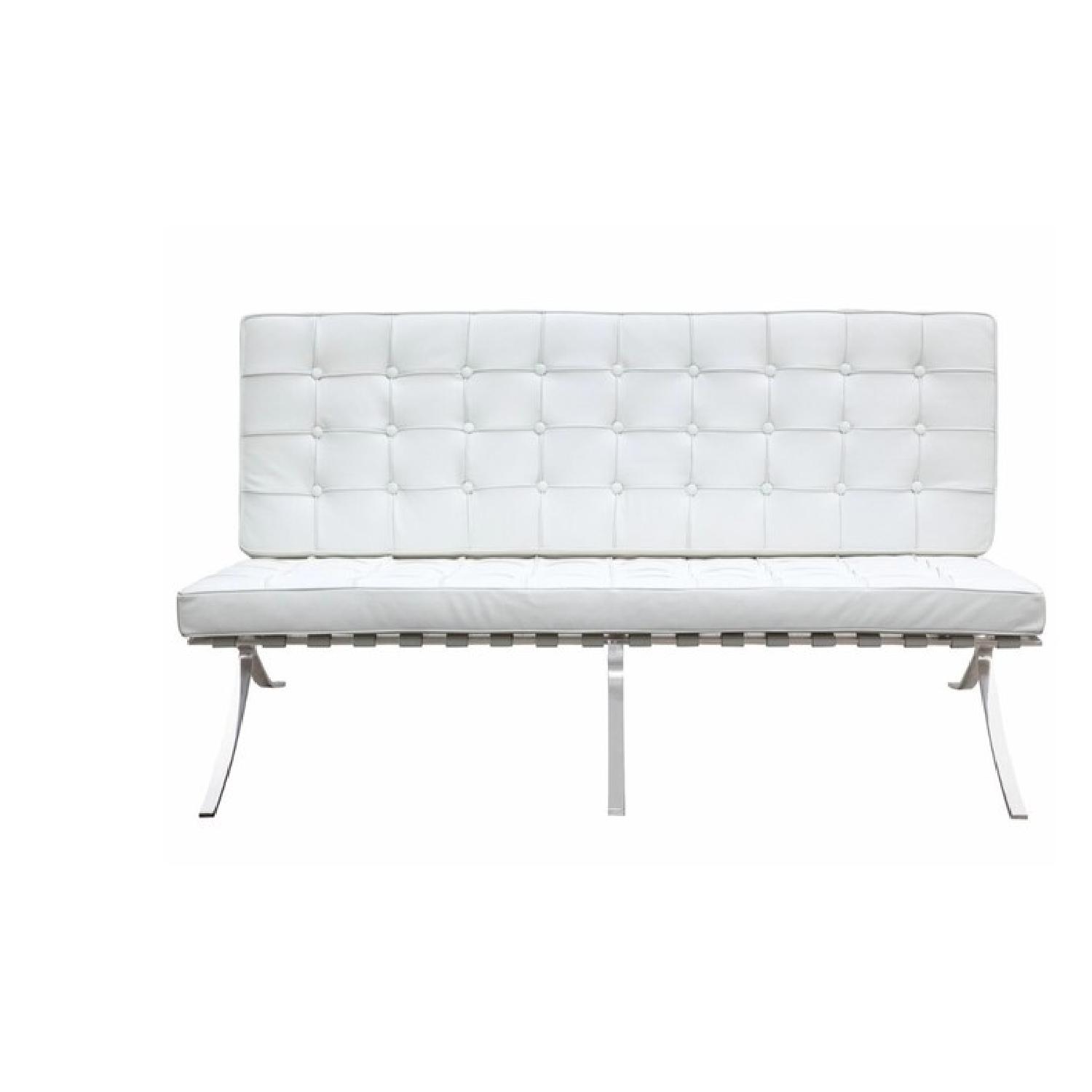 Classic Mid-Century Barcelona Loveseat in White Leather - image-1