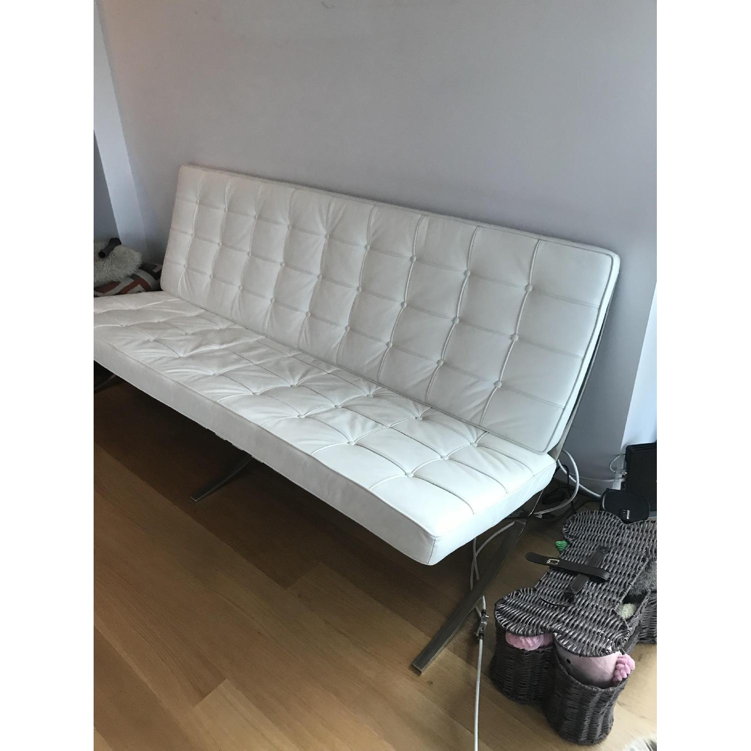 Classic Mid-Century Barcelona Loveseat in White Leather - image-2