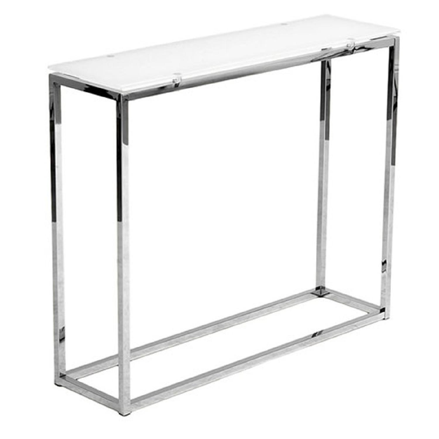 Sandor White Glass Top Metal Base Console Table AptDeco