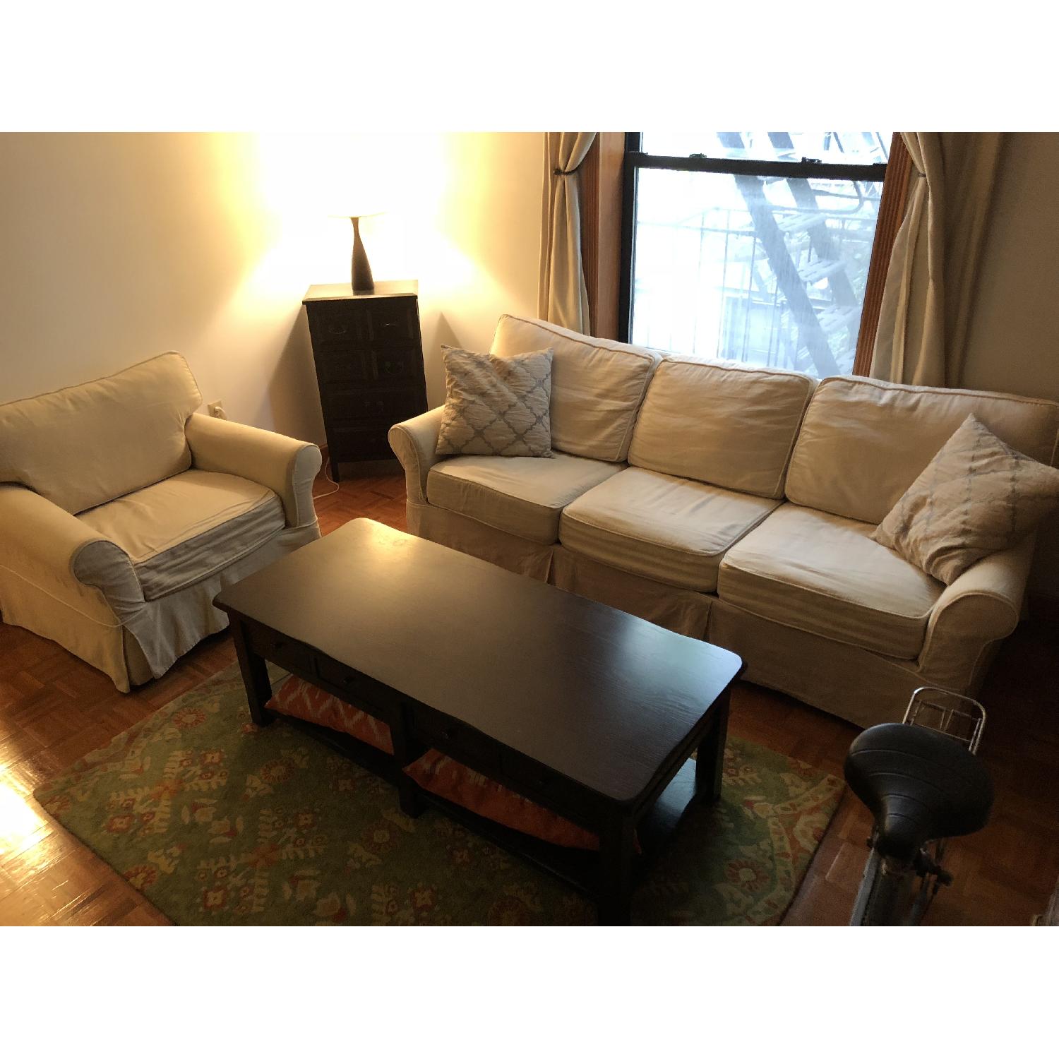 Crate & Barrel Slipcovered Pullout Queen Sofa + Armchair AptDeco