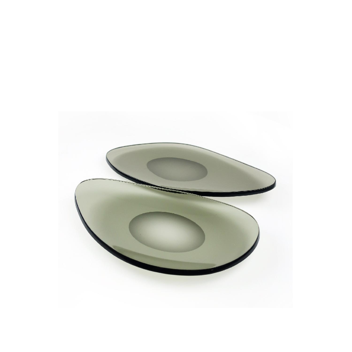 Mid-Century Modern Smoked Glass Kidney Plates - image-0