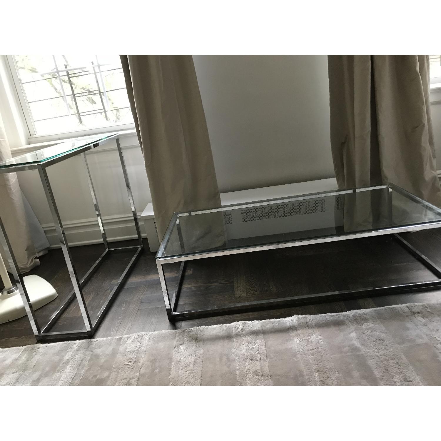 CB2 Smart Glass Top Coffee Table + Console Table AptDeco