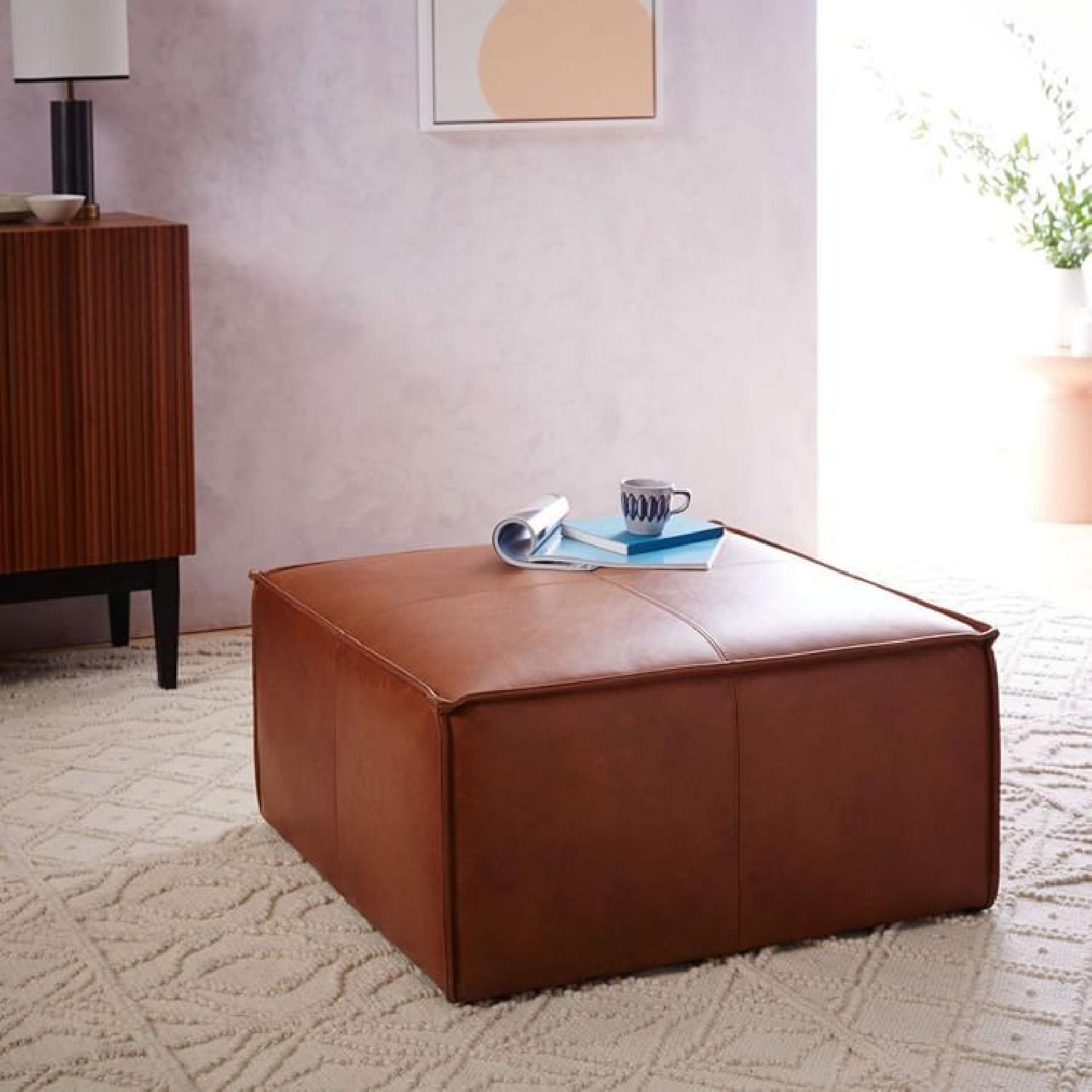 West Elm Leather Large Ottoman in Carob Leather - image-1
