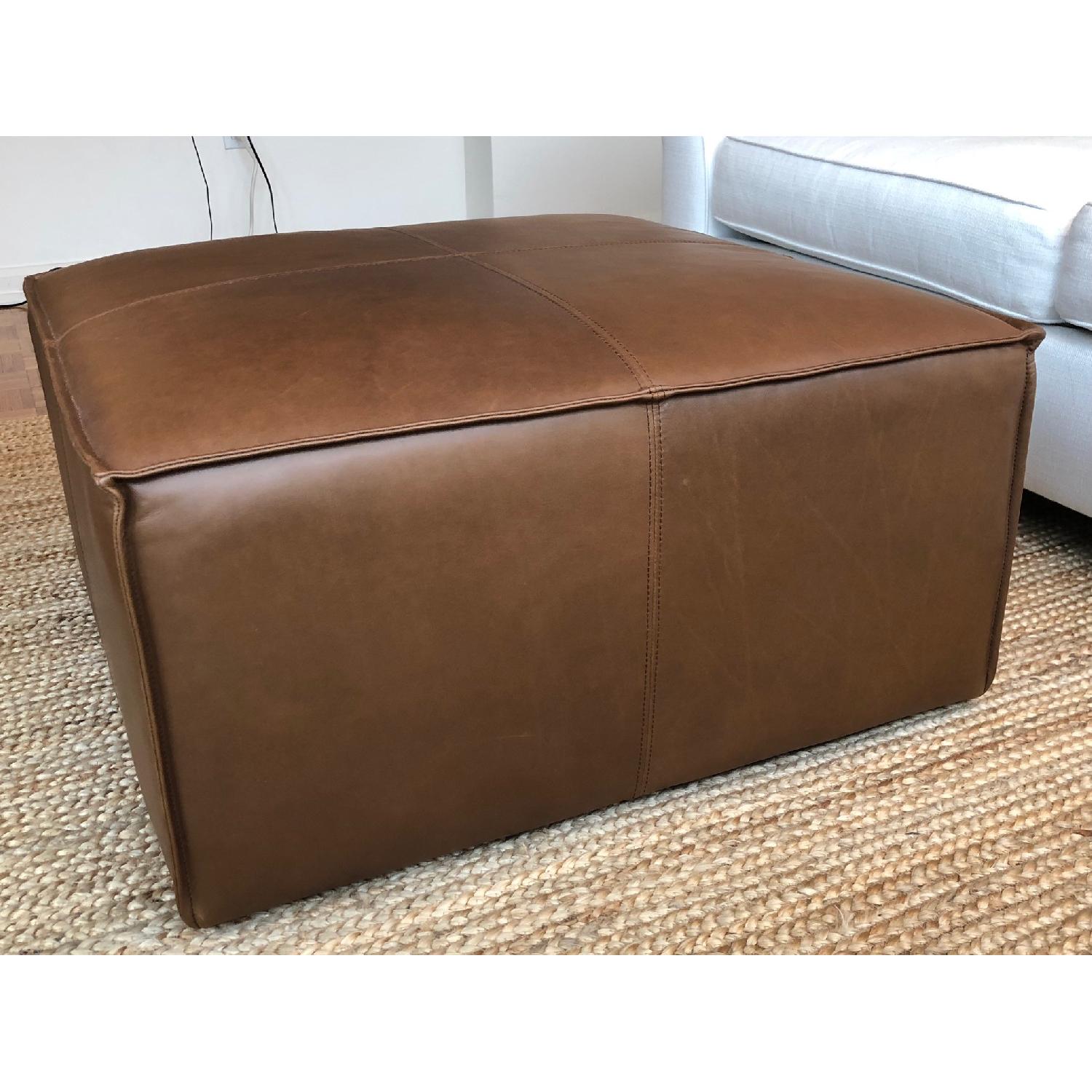 West Elm Leather Large Ottoman in Carob Leather - image-2