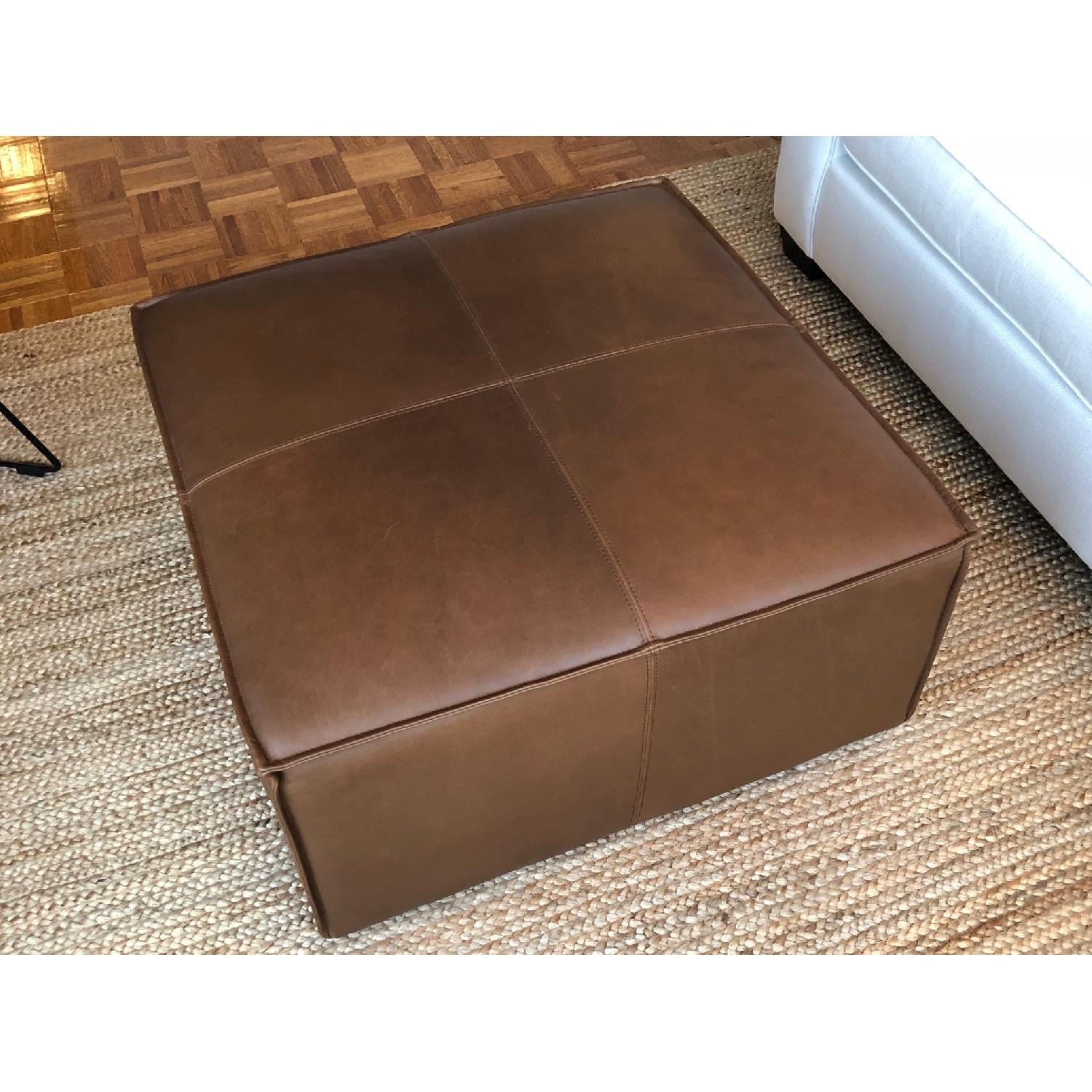West Elm Leather Large Ottoman in Carob Leather - image-3
