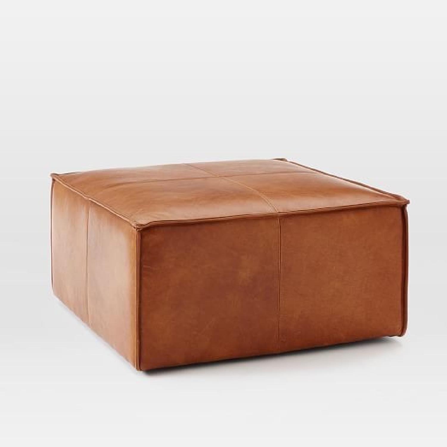 West Elm Leather Large Ottoman in Carob Leather - image-5