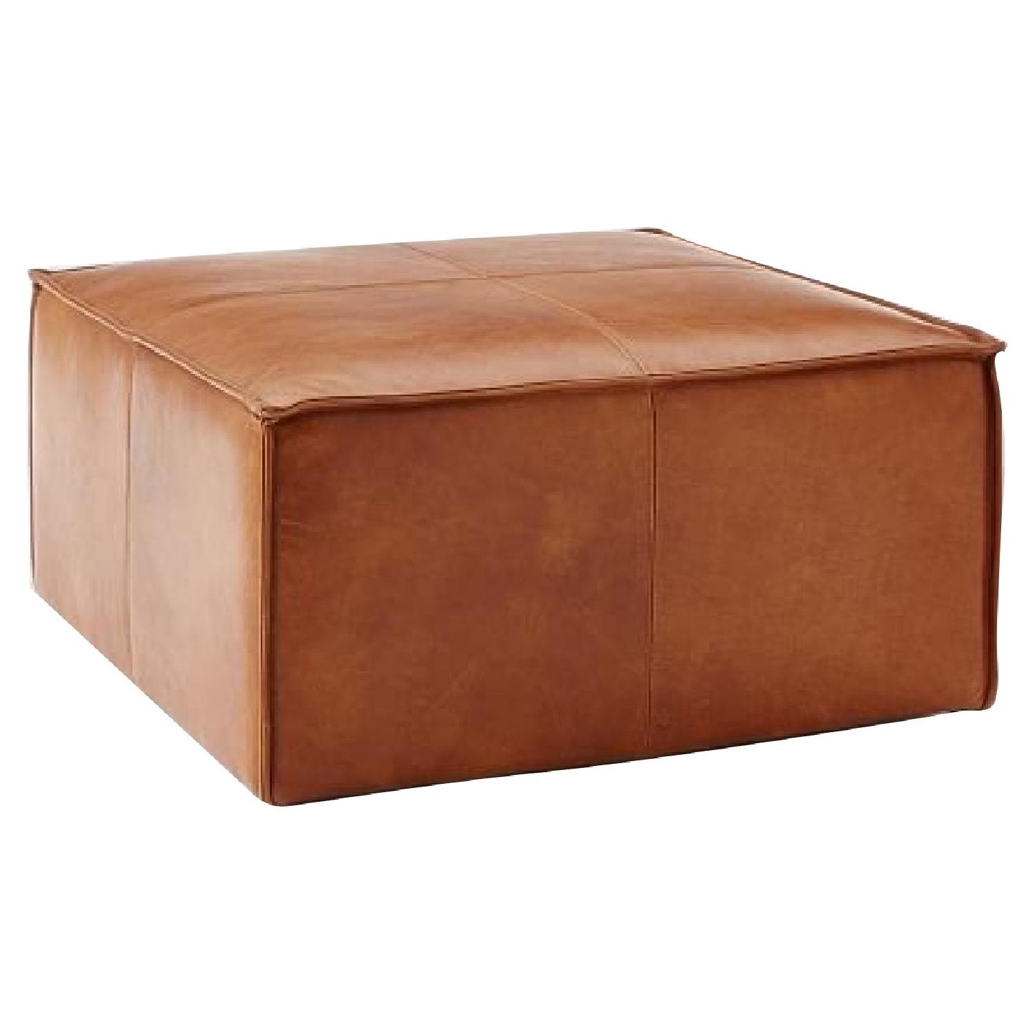 West Elm Leather Large Ottoman in Carob Leather - image-0
