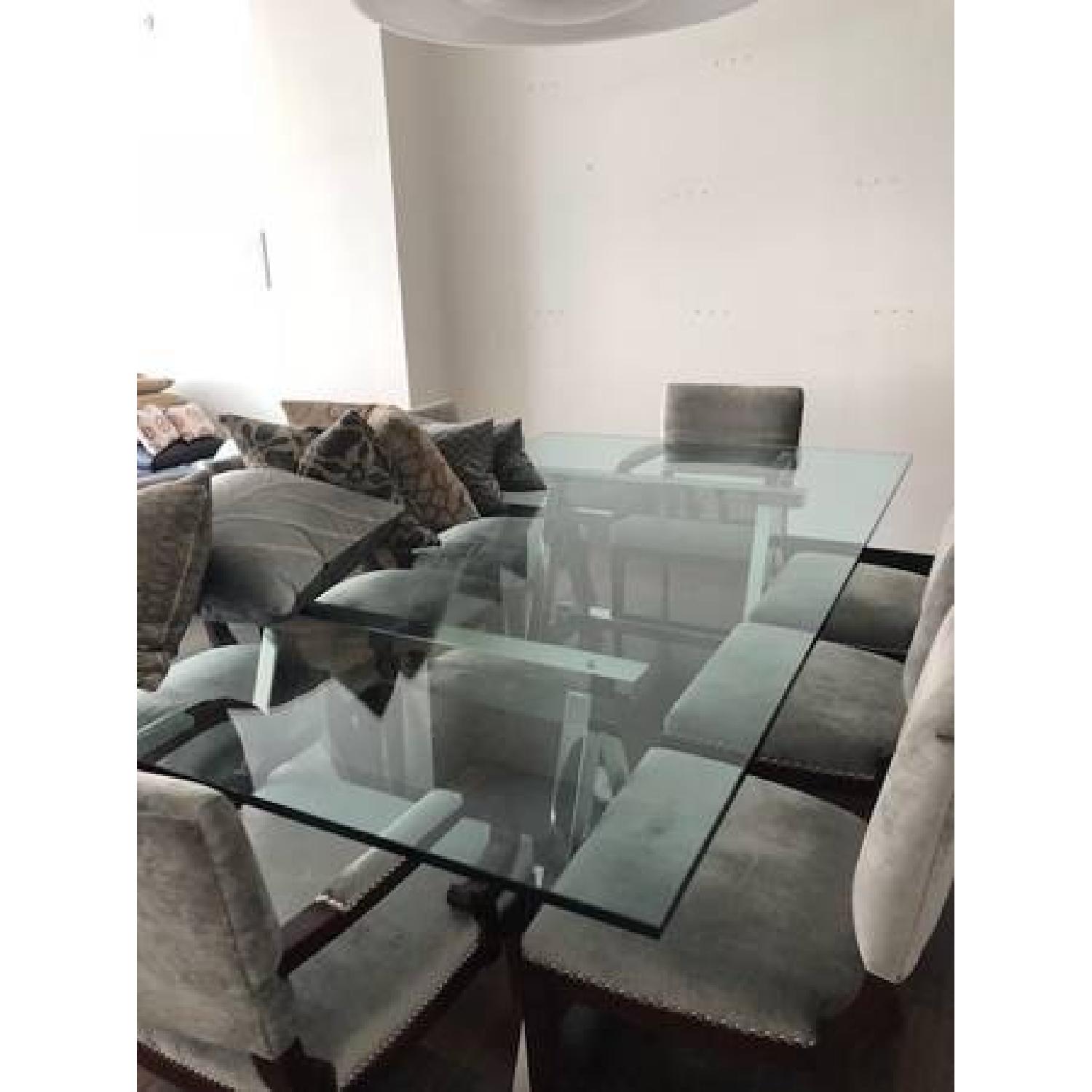 Ralph Lauren Chrome Sawhorse Glass Top Modern Dining Table - image-1