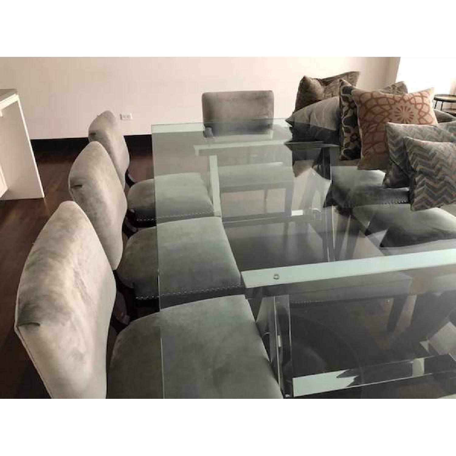 Ralph Lauren Chrome Sawhorse Glass Top Modern Dining Table - image-2