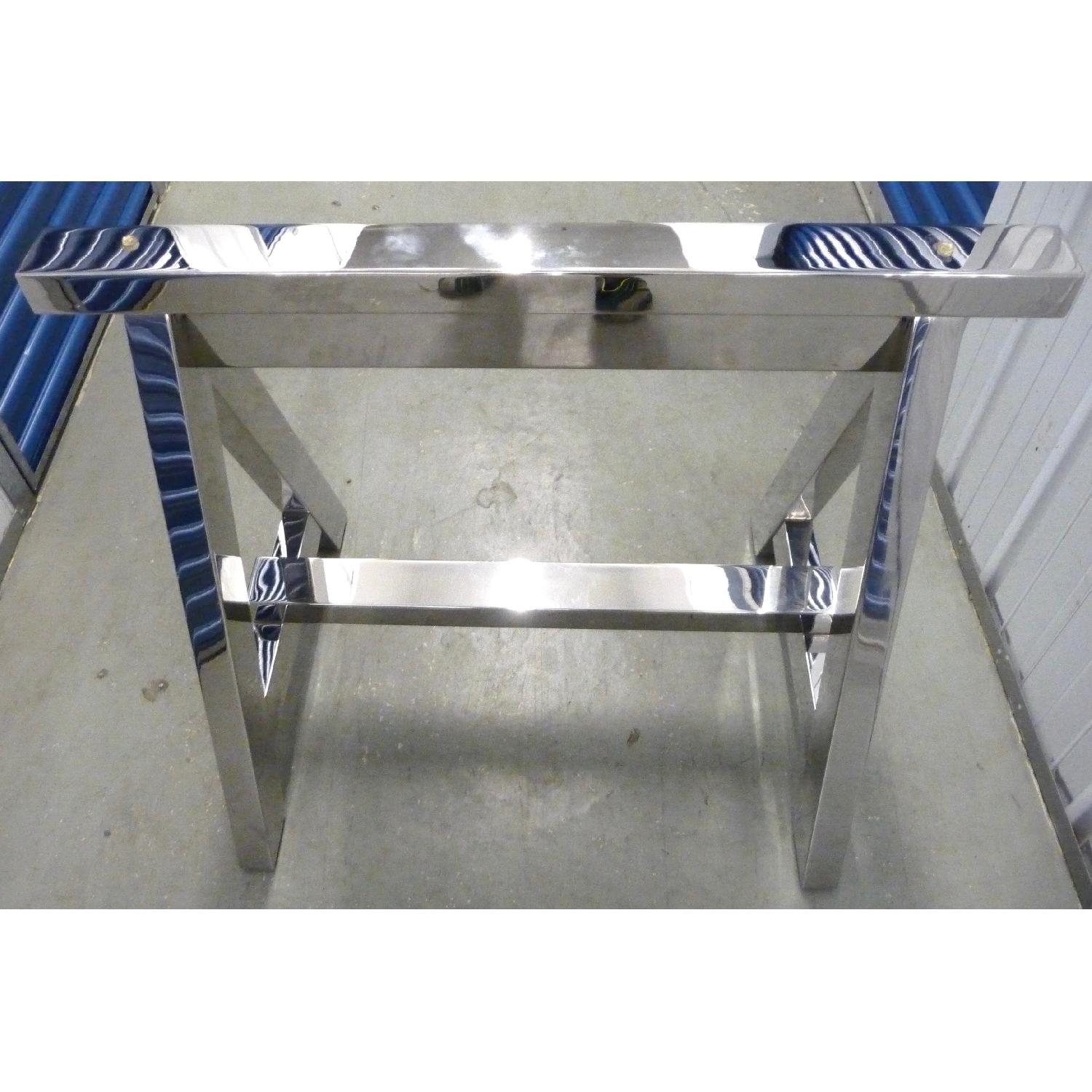 Ralph Lauren Chrome Sawhorse Glass Top Modern Dining Table - image-4