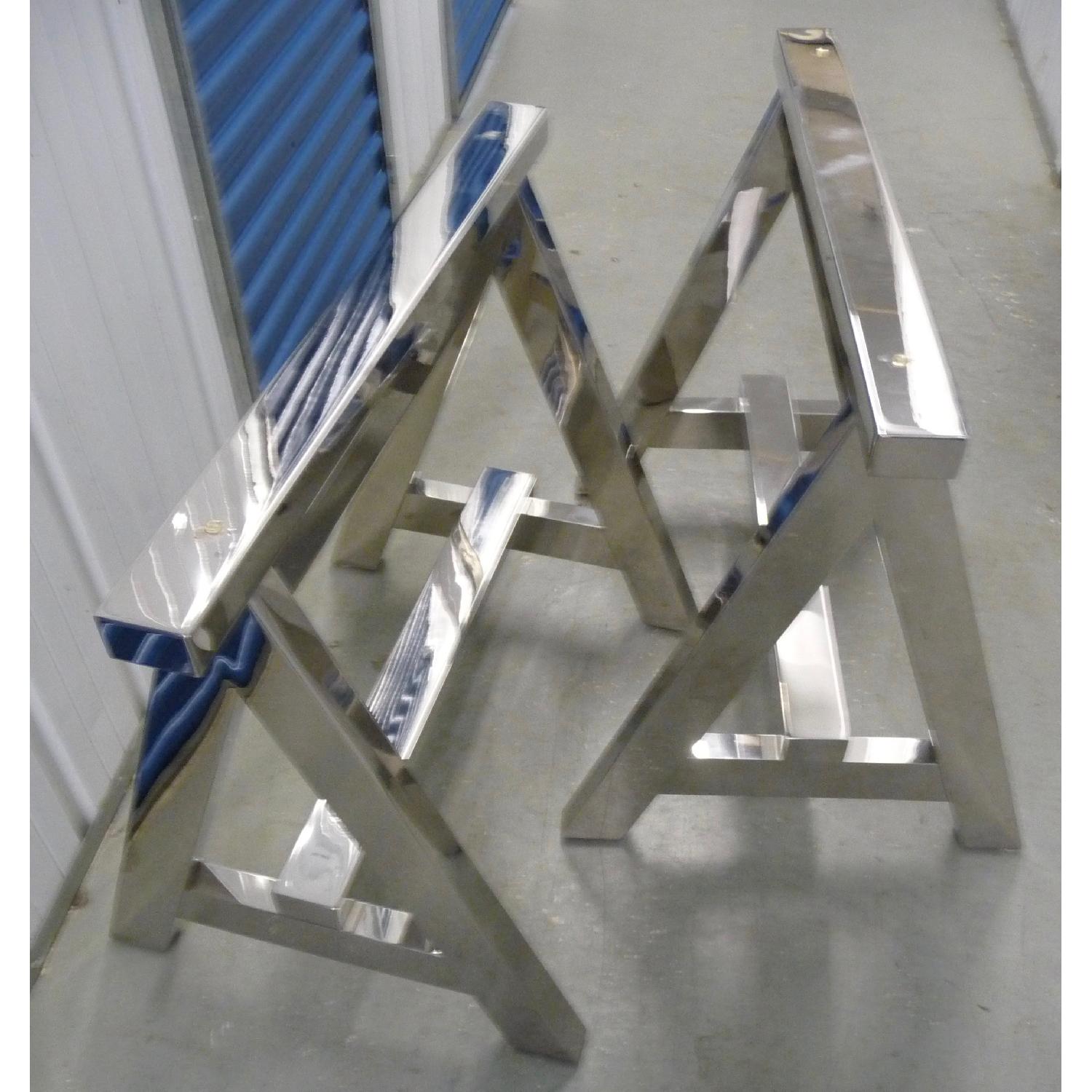 Ralph Lauren Chrome Sawhorse Glass Top Modern Dining Table - image-9