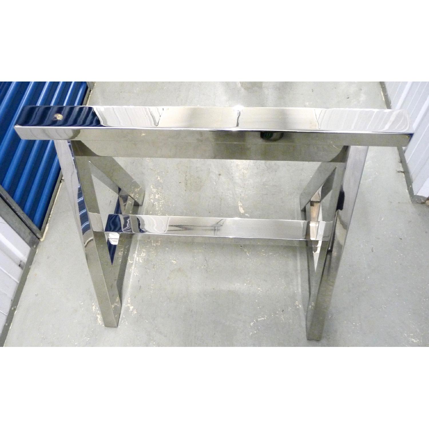 Ralph Lauren Chrome Sawhorse Glass Top Modern Dining Table - image-10