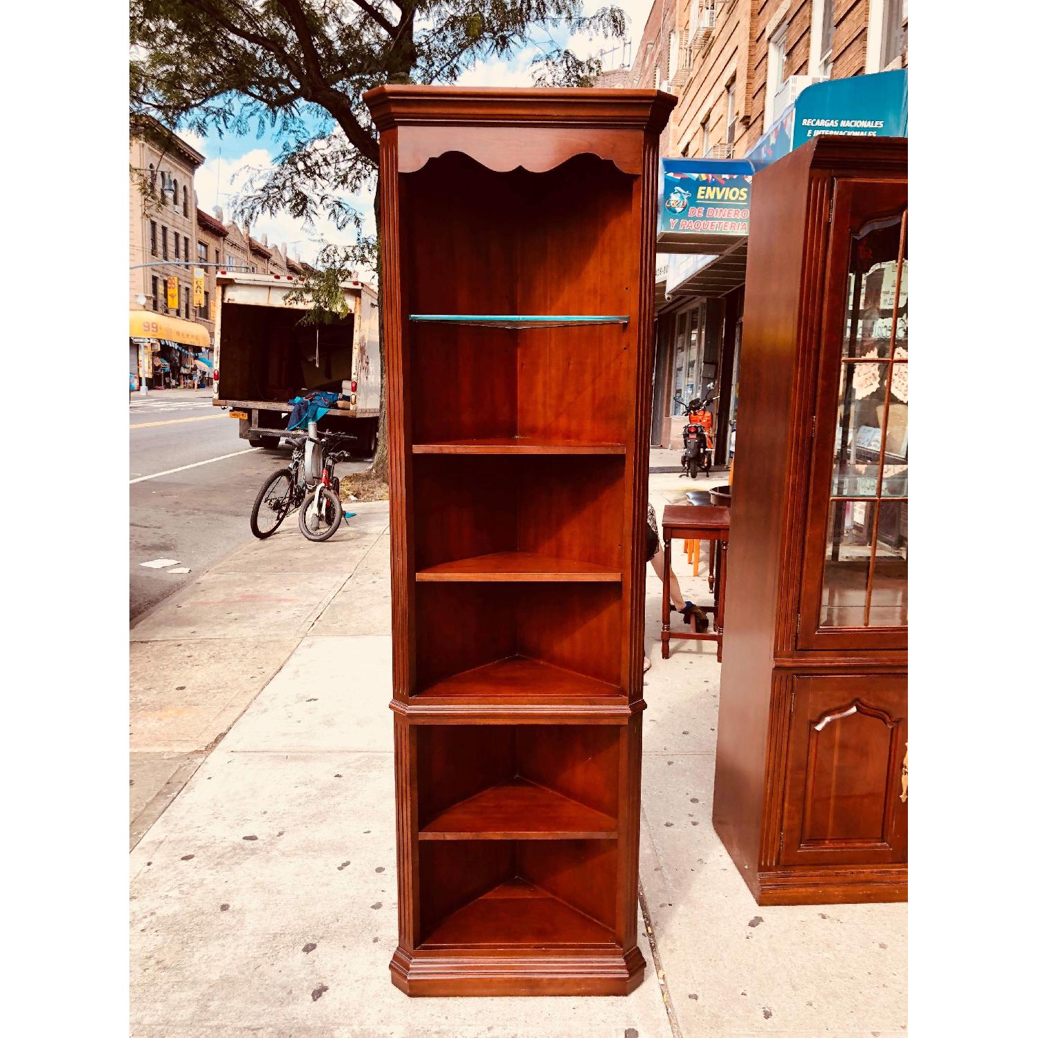 Thomasville Cherry Wood Corner Cabinet w/ Lights - image-1