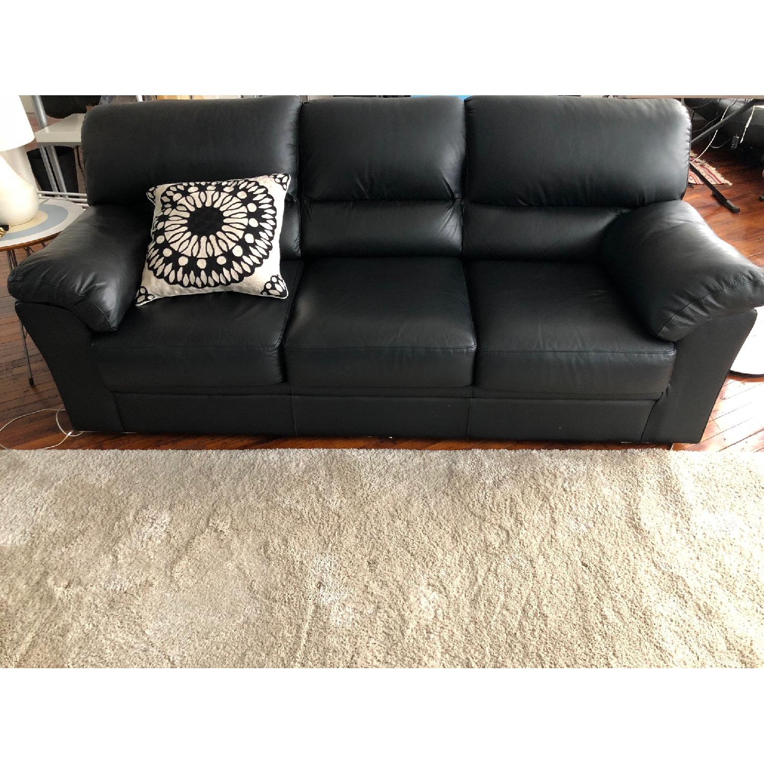Ikea Black Leather Full Size Sleeper Sofa - image-1