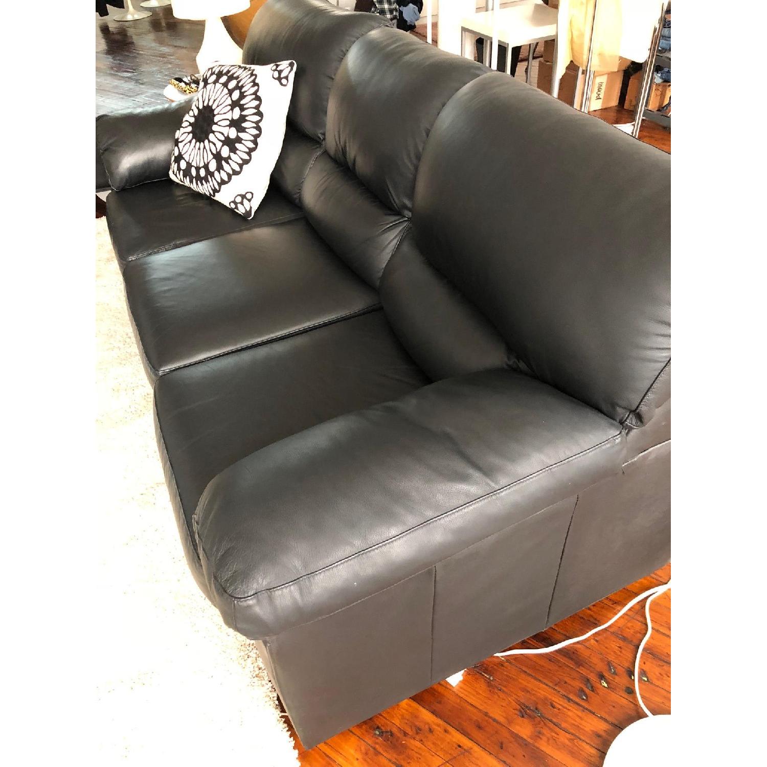 Ikea Black Leather Full Size Sleeper Sofa - image-2