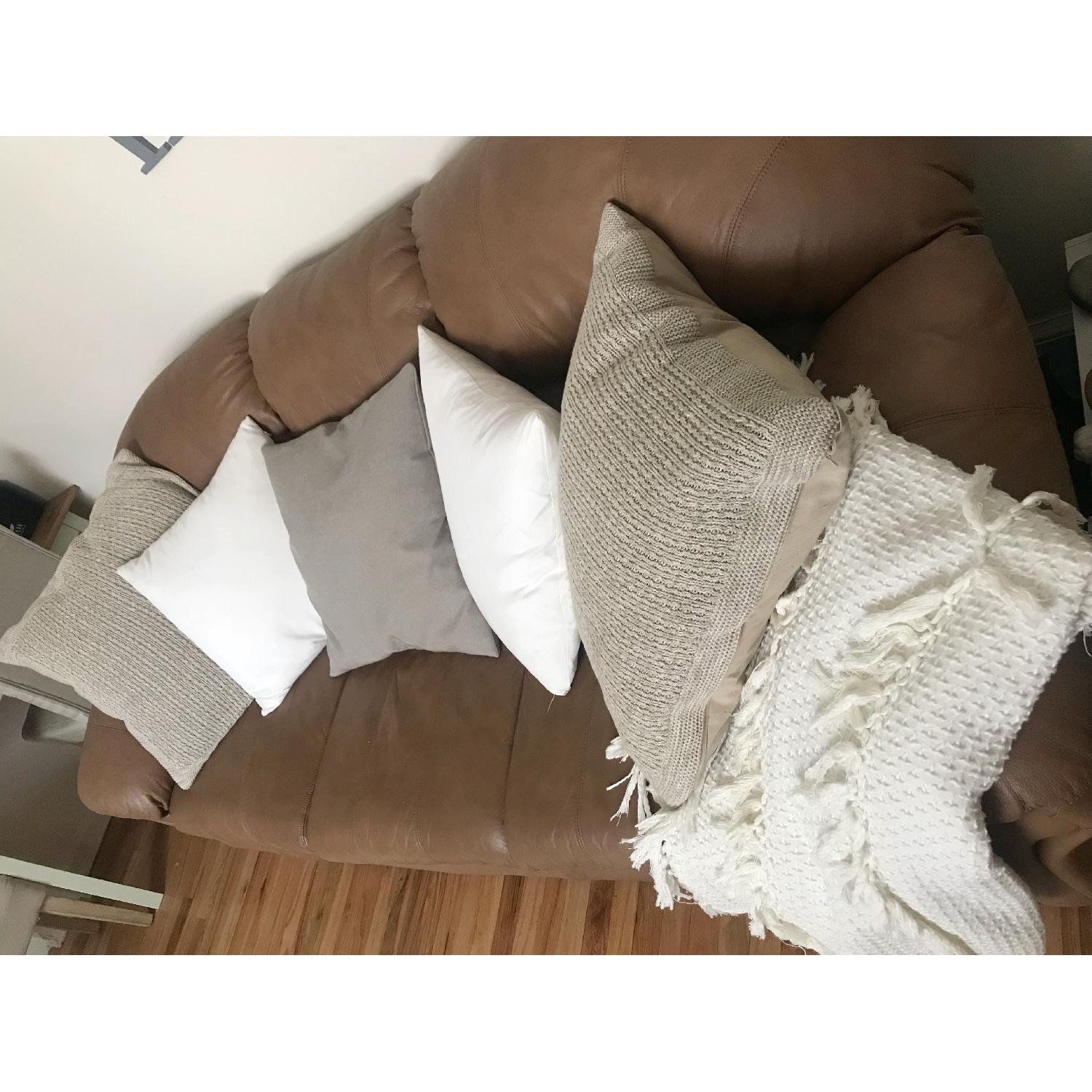 Light Brown Leather Sofa - image-1