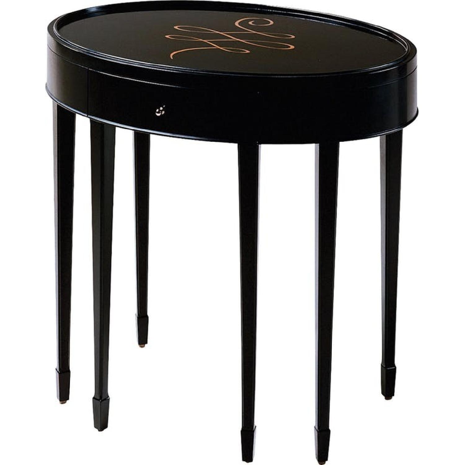 Baker Barbara Barry Oval End Table w/ Gold Calligraphy - image-0