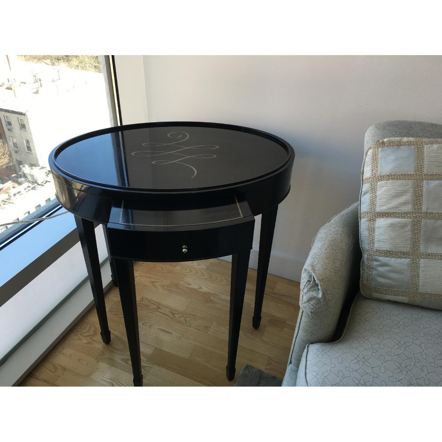 Baker Barbara Barry Oval End Table w/ Gold Calligraphy - image-1