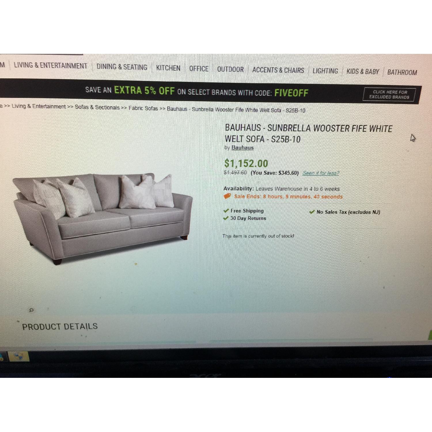 Bauhaus Sunbrella Wooster Fife White Welt Queen Sofa Bed - image-30