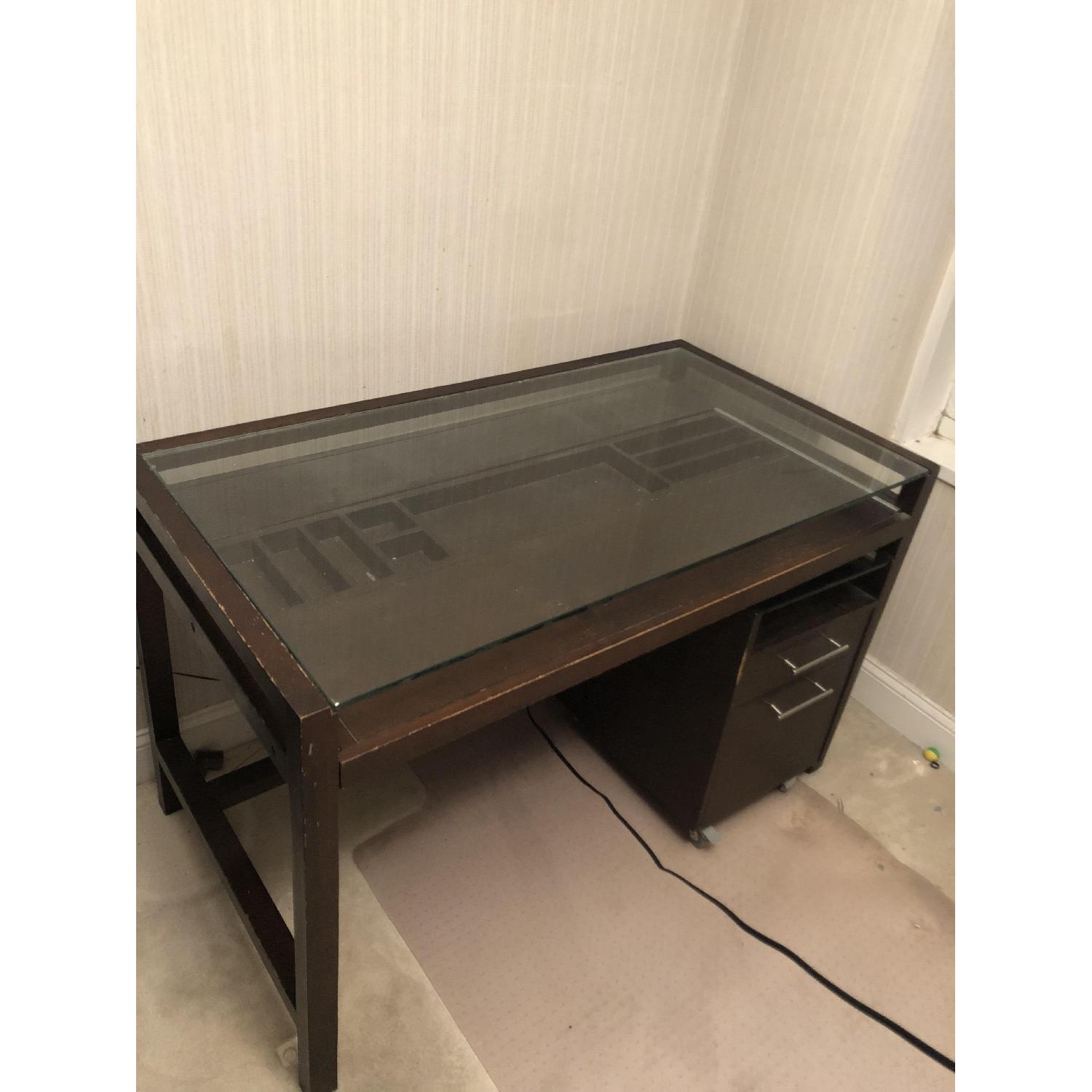 Crate & Barrel Glass Top Desk w/ Side Drawer/Cabinet - image-1