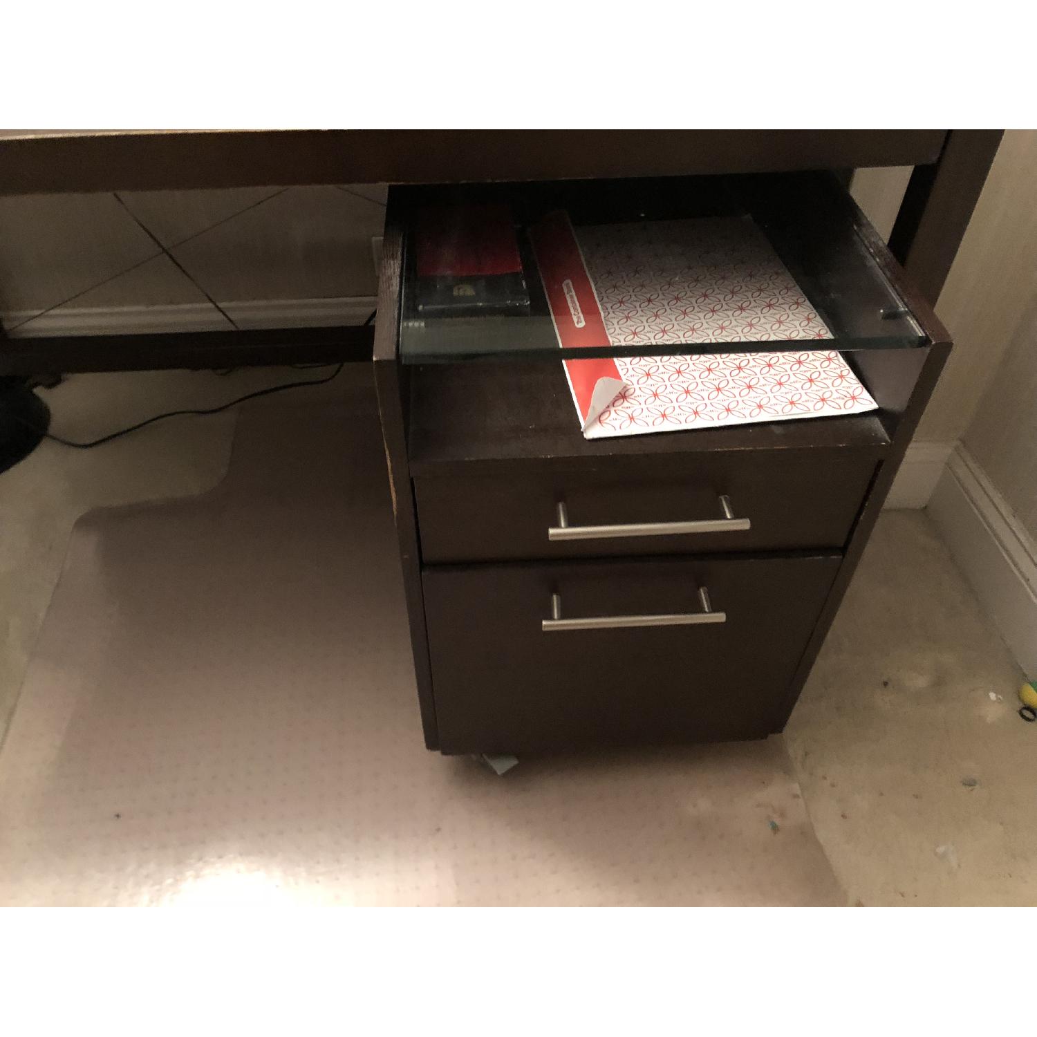 Crate & Barrel Glass Top Desk w/ Side Drawer/Cabinet - image-3