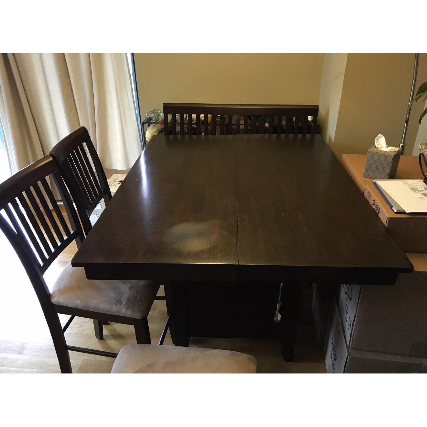 Expandable Wooden High Top Dining Room Table w/ 6 Chairs & 1 Bench - image-1