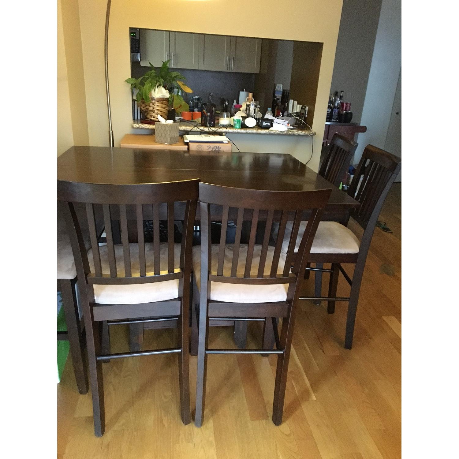 Expandable Wooden High Top Dining Room Table w/ 6 Chairs & 1 Bench - image-2