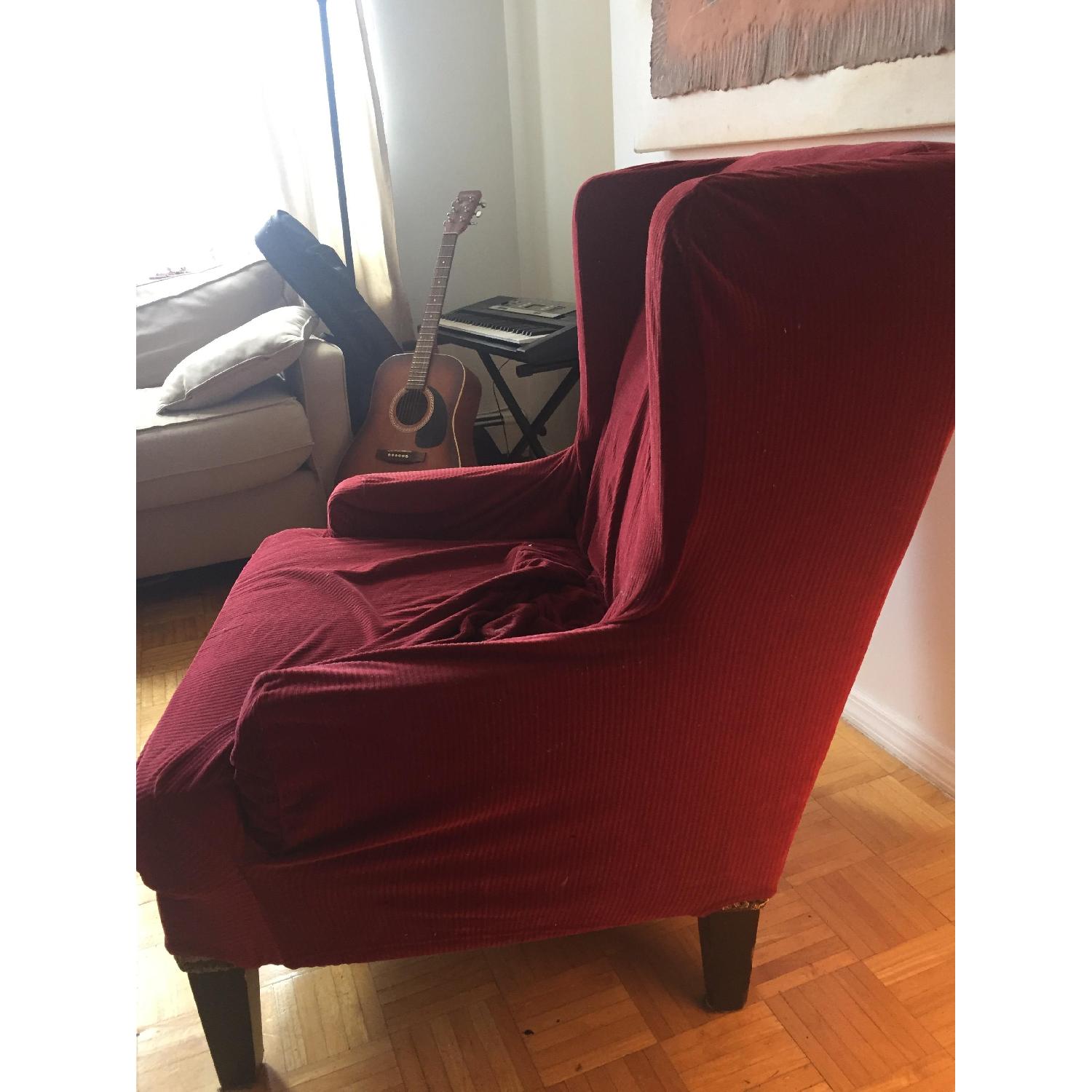 Armchair w/ Red Fabric Cover - image-1