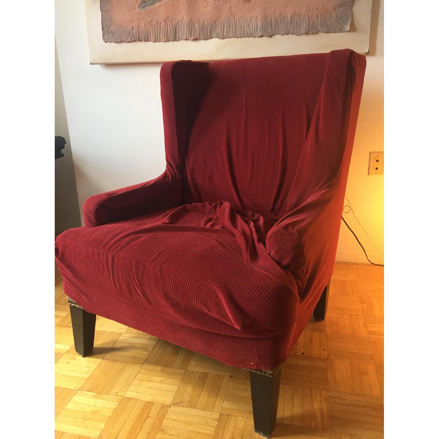 Armchair w/ Red Fabric Cover - image-2