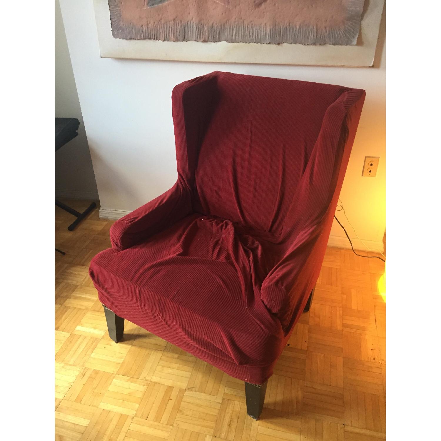 Armchair w/ Red Fabric Cover - image-4