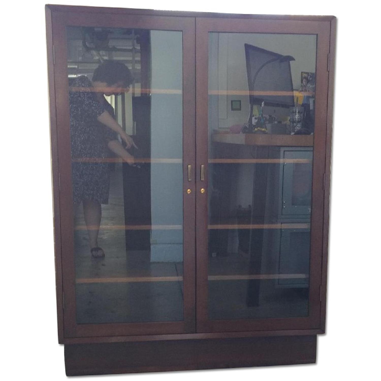 Wooden Bookcase w/ Glass Doors - image-0