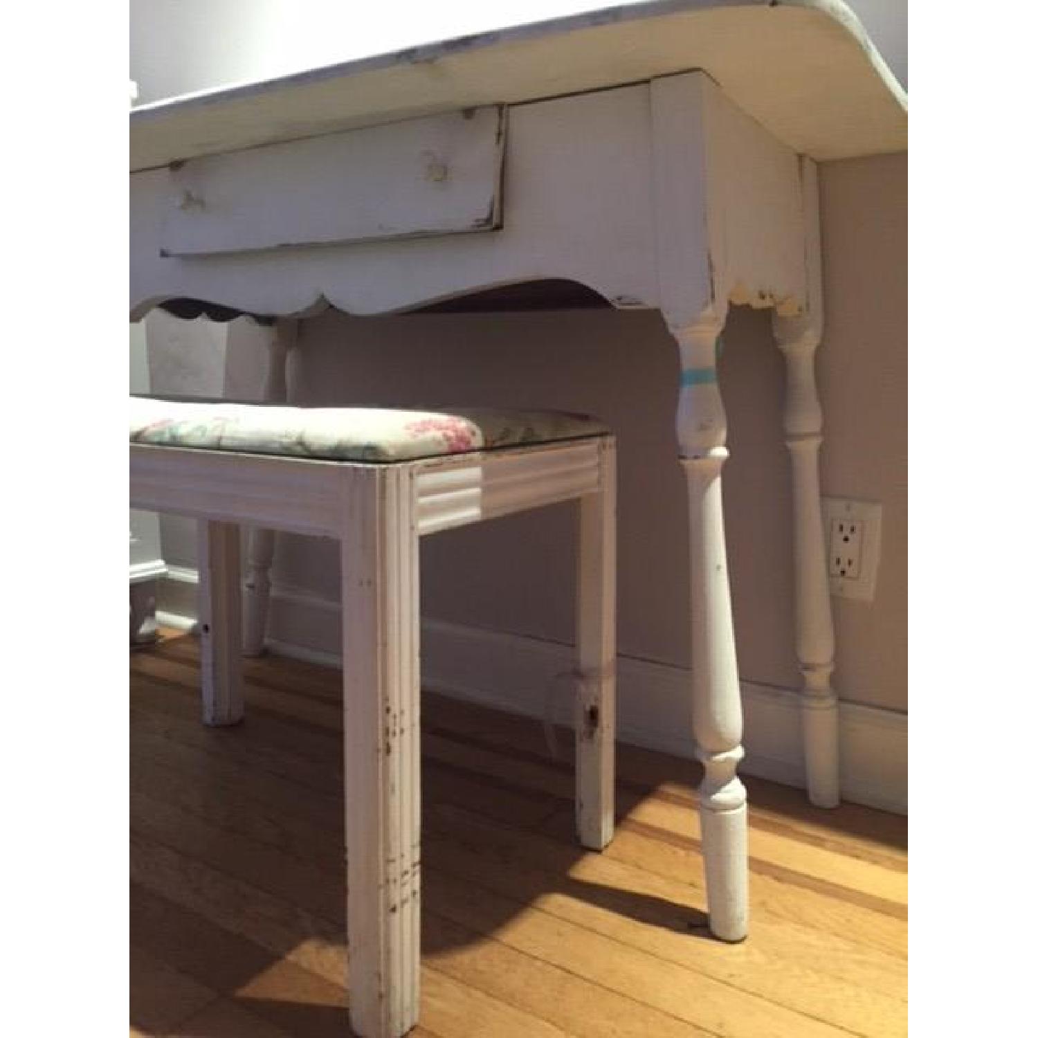 Distressed White Country-Style Desk w/ Bench - image-5