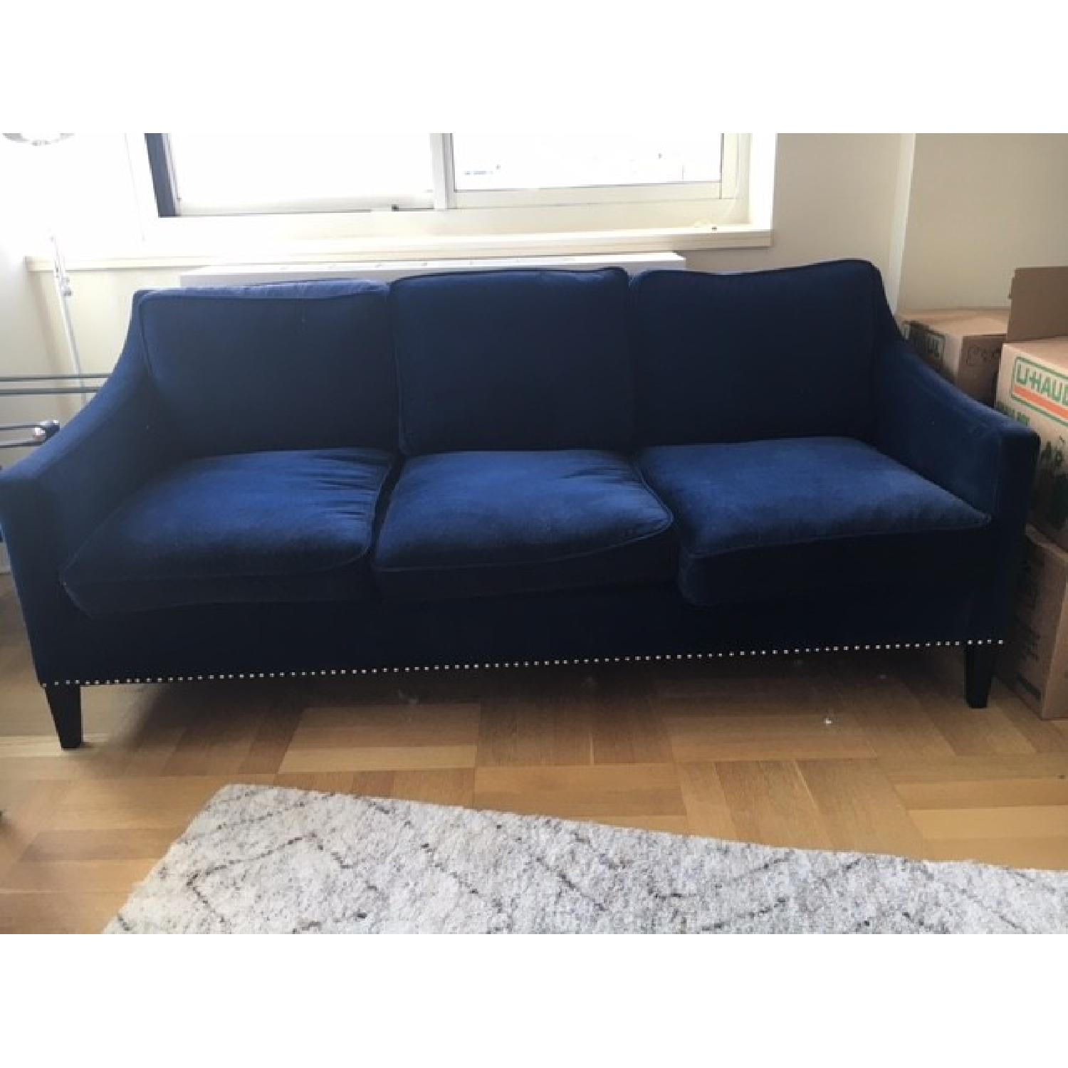 Royal Blue Velvet Studded Sofa - image-1
