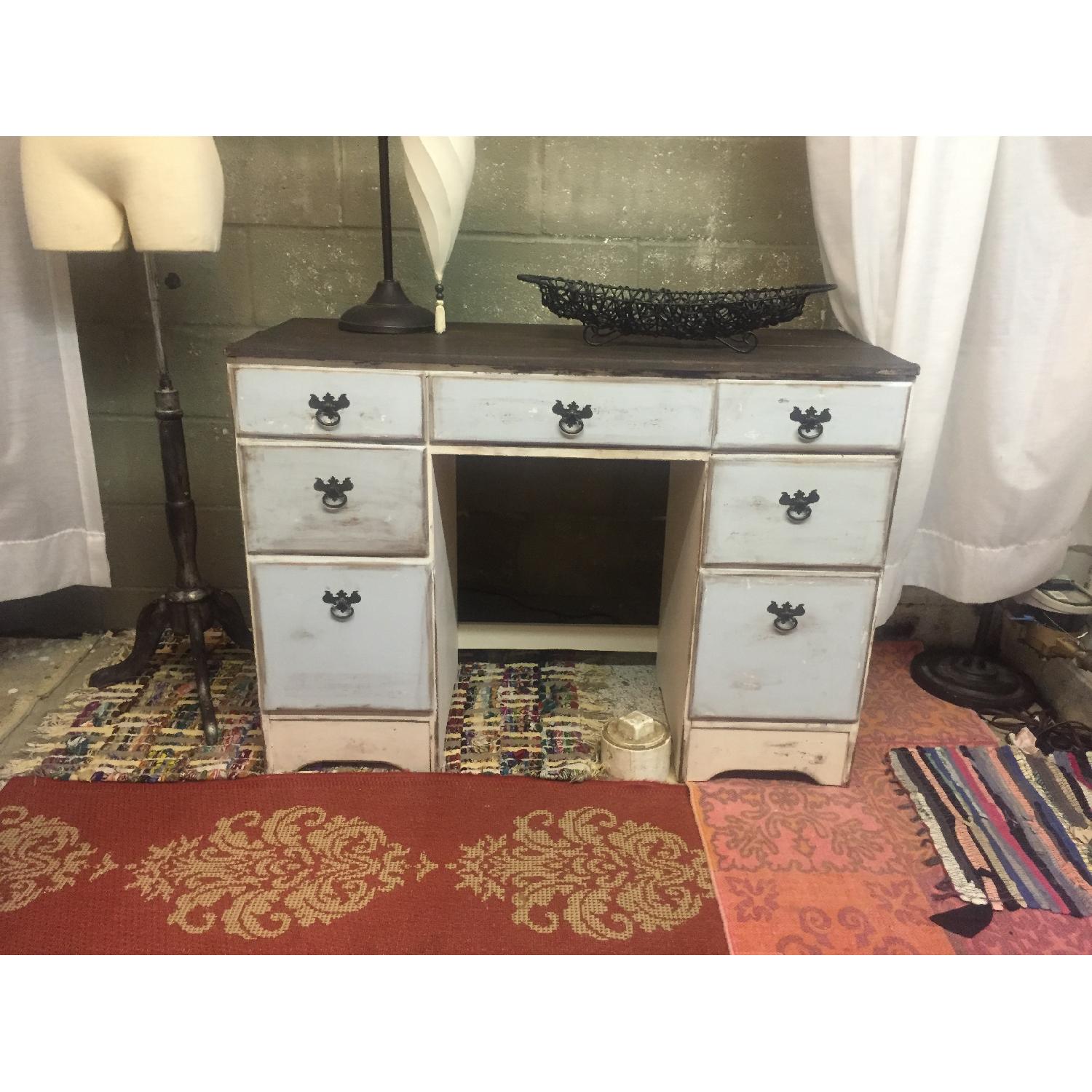 Shabby Chic Pale Blue & White 6 Drawer Computer Desk Table - image-1