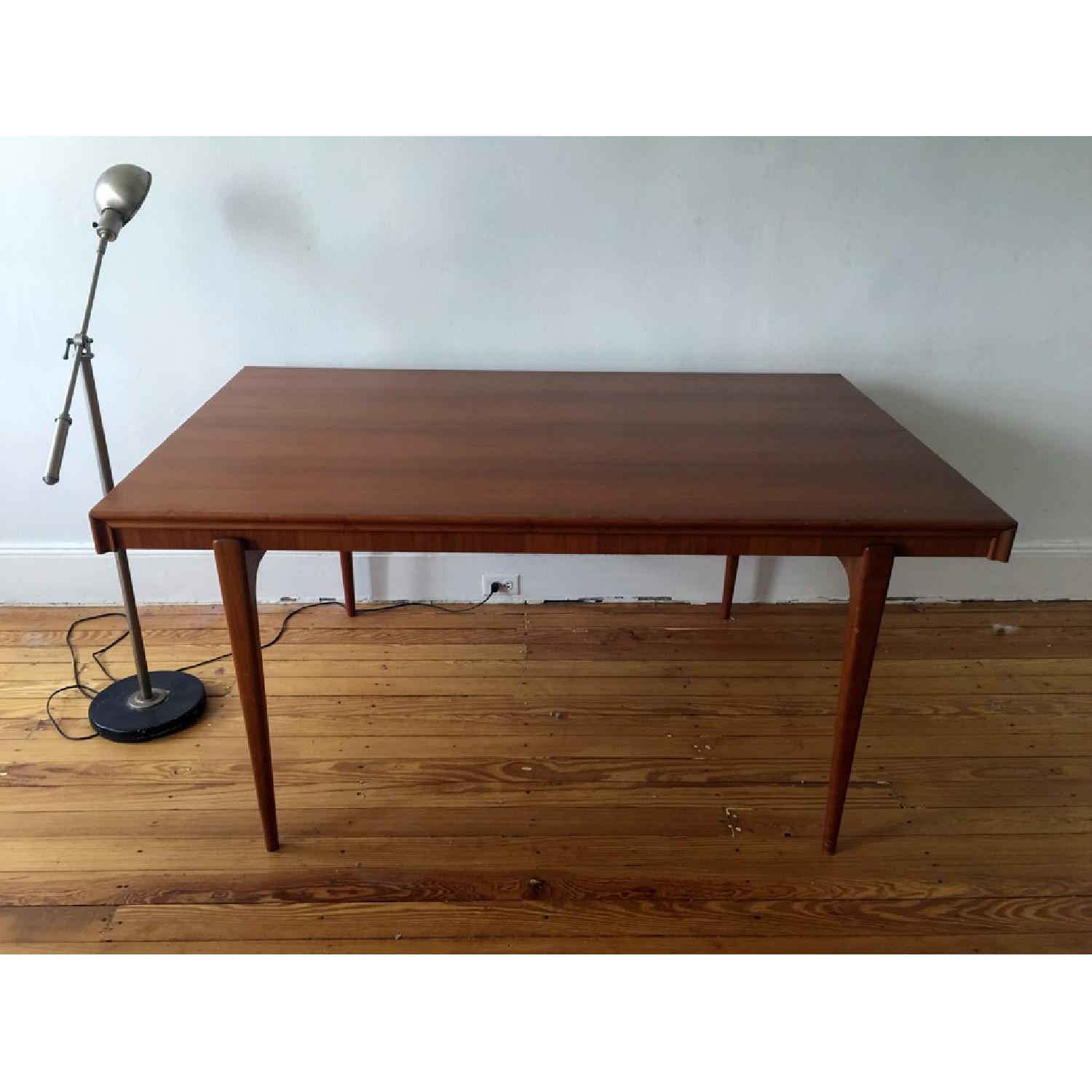 Mid Century Modern Solid Teak Dining Table w/ Leaves & Protective Cover - image-1