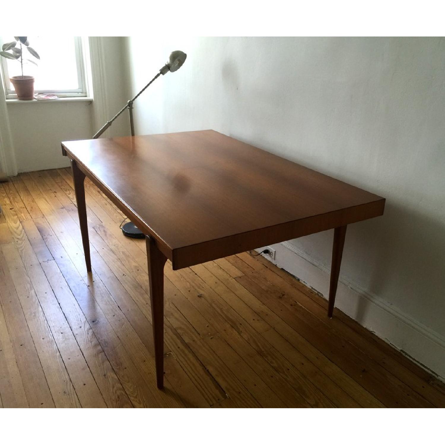 Mid Century Modern Solid Teak Dining Table w/ Leaves & Protective Cover - image-2
