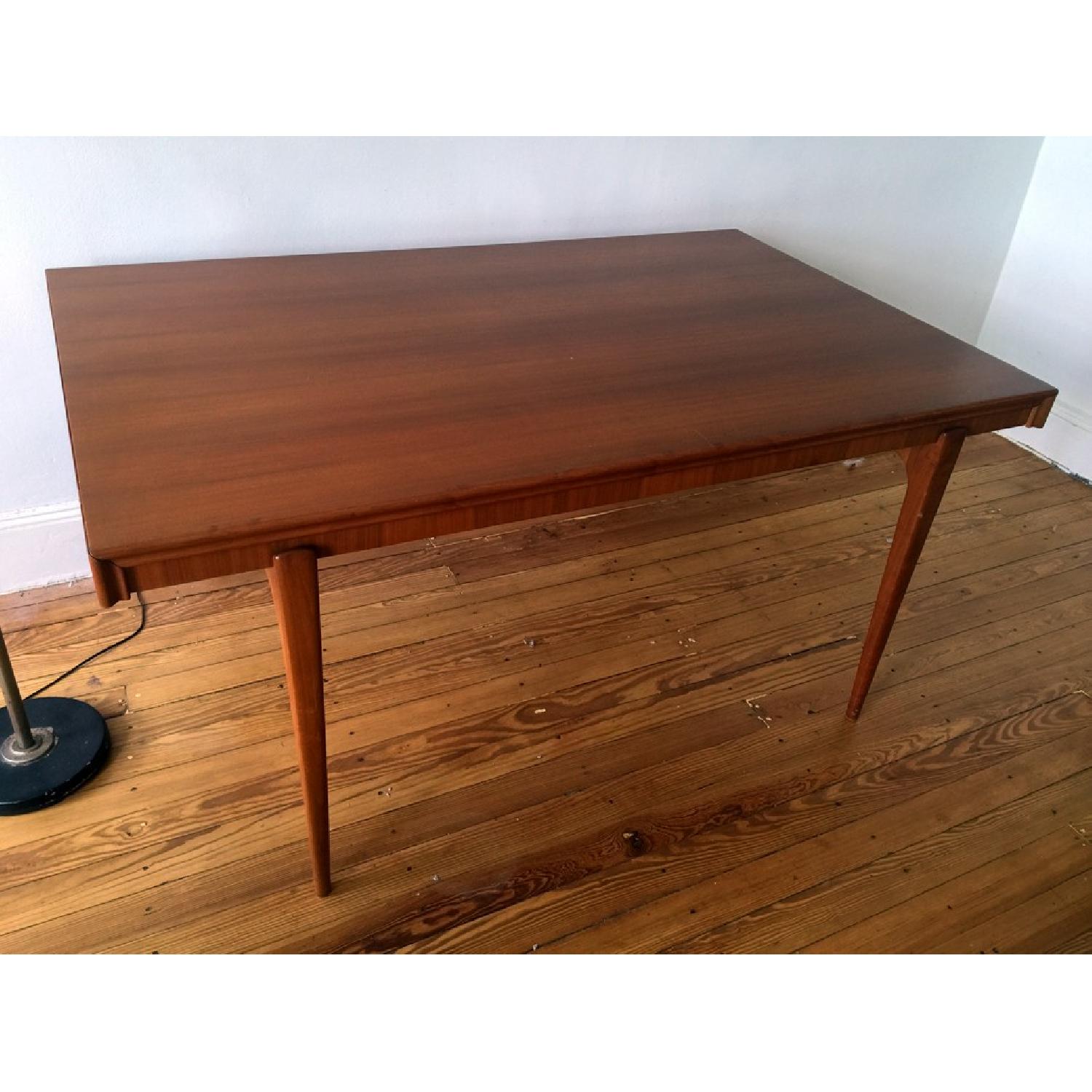 Mid Century Modern Solid Teak Dining Table w/ Leaves & Protective Cover - image-3
