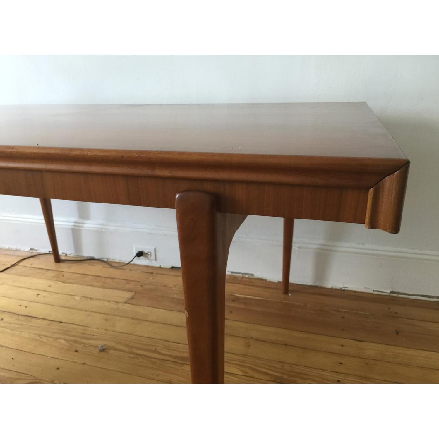 Mid Century Modern Solid Teak Dining Table w/ Leaves & Protective Cover - image-4