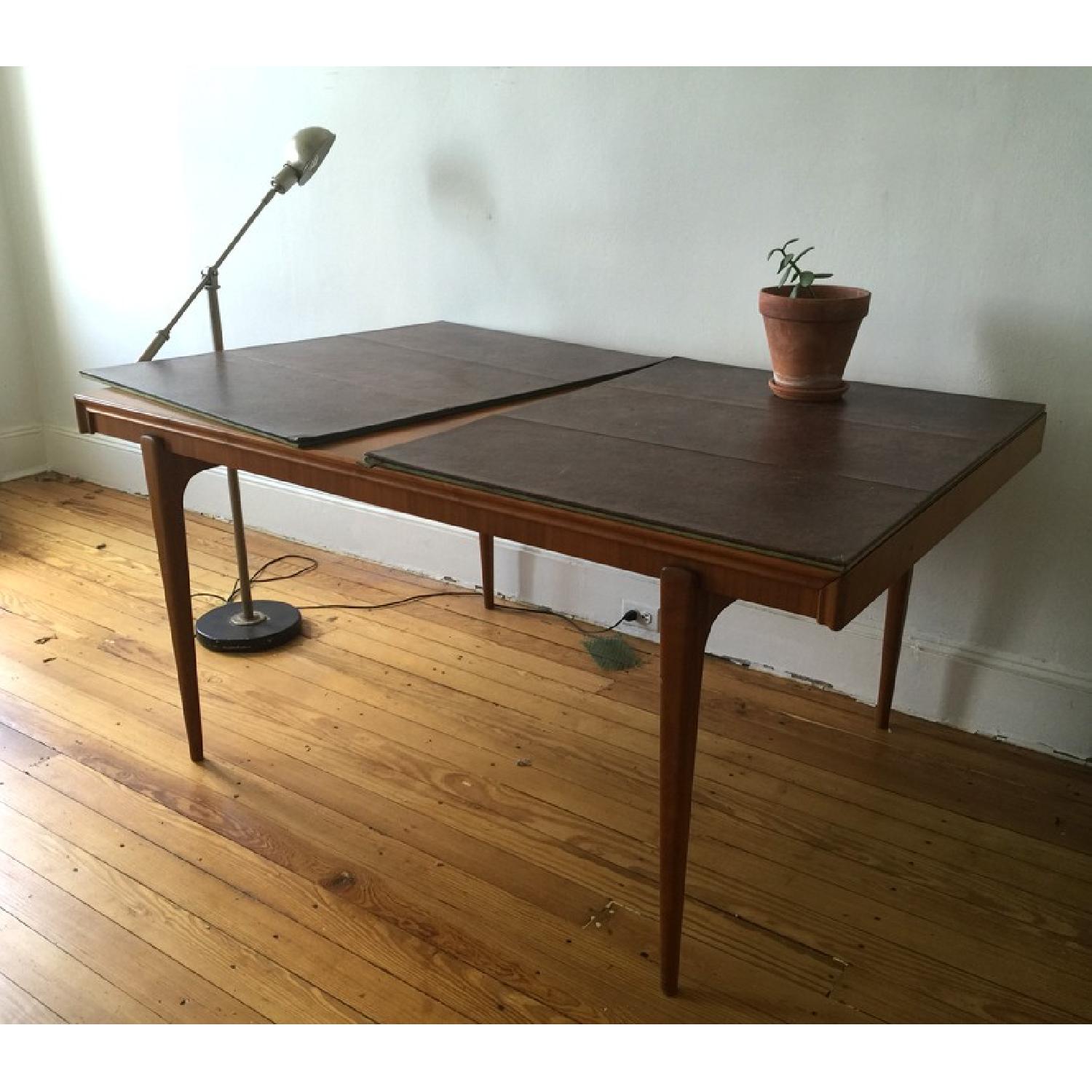 Mid Century Modern Solid Teak Dining Table w/ Leaves & Protective Cover - image-6