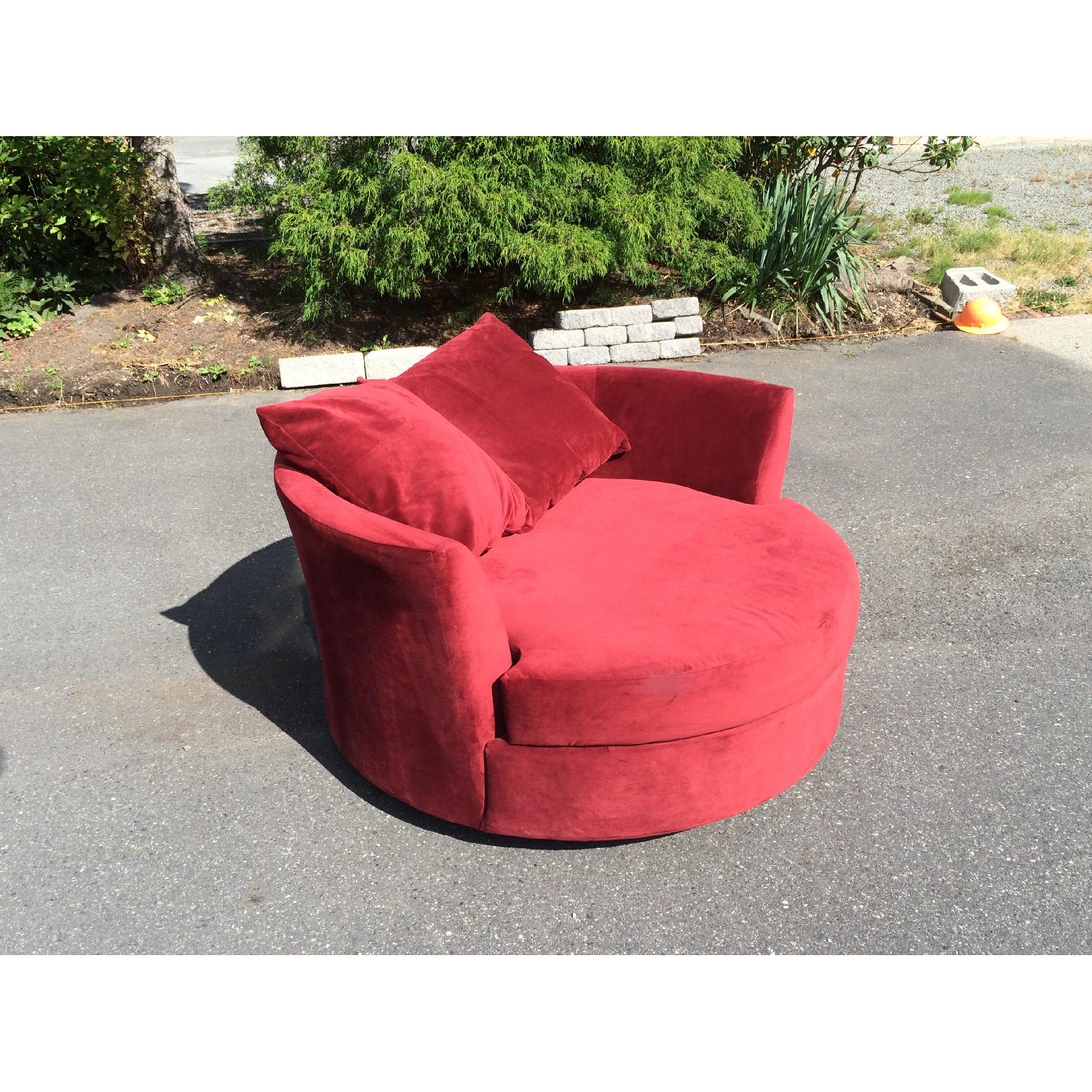 Red Suede Circular Loveseat w/ Wheels - image-3