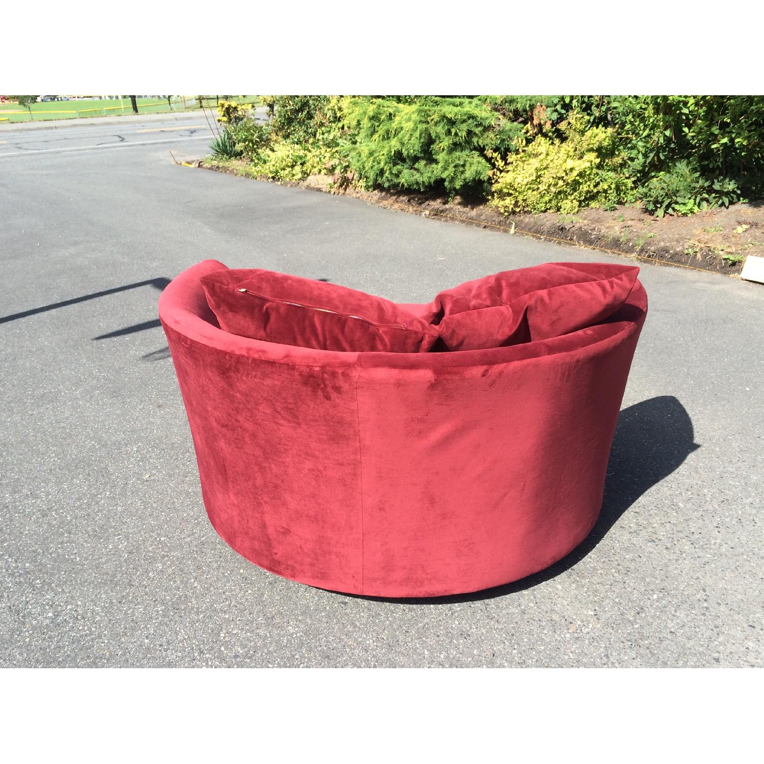 Red Suede Circular Loveseat w/ Wheels - image-4