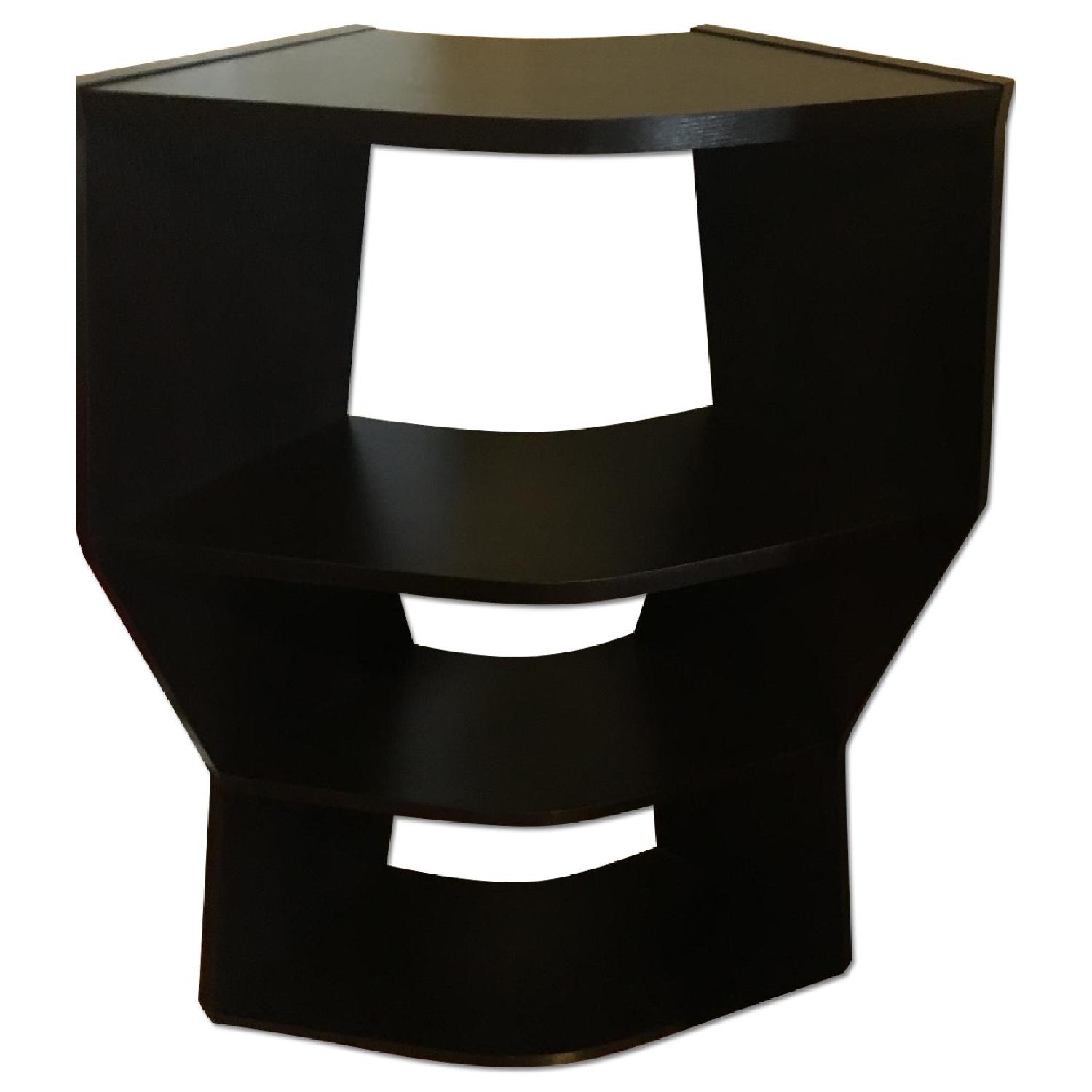 Dark Wood Corner Bookshelf AptDeco