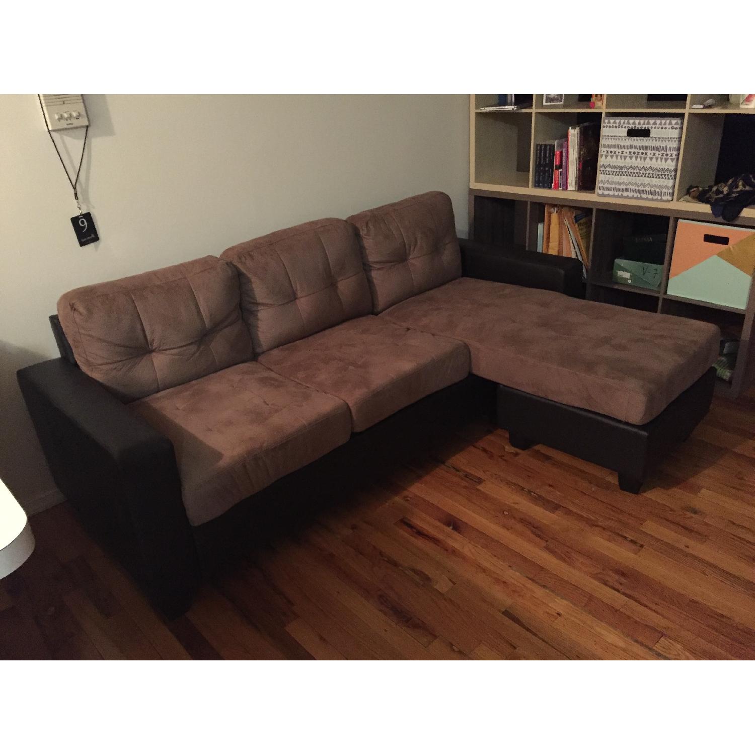 Aspen Faux Leather & Microfiber Sofa w/ Reversible Chaise - image-1