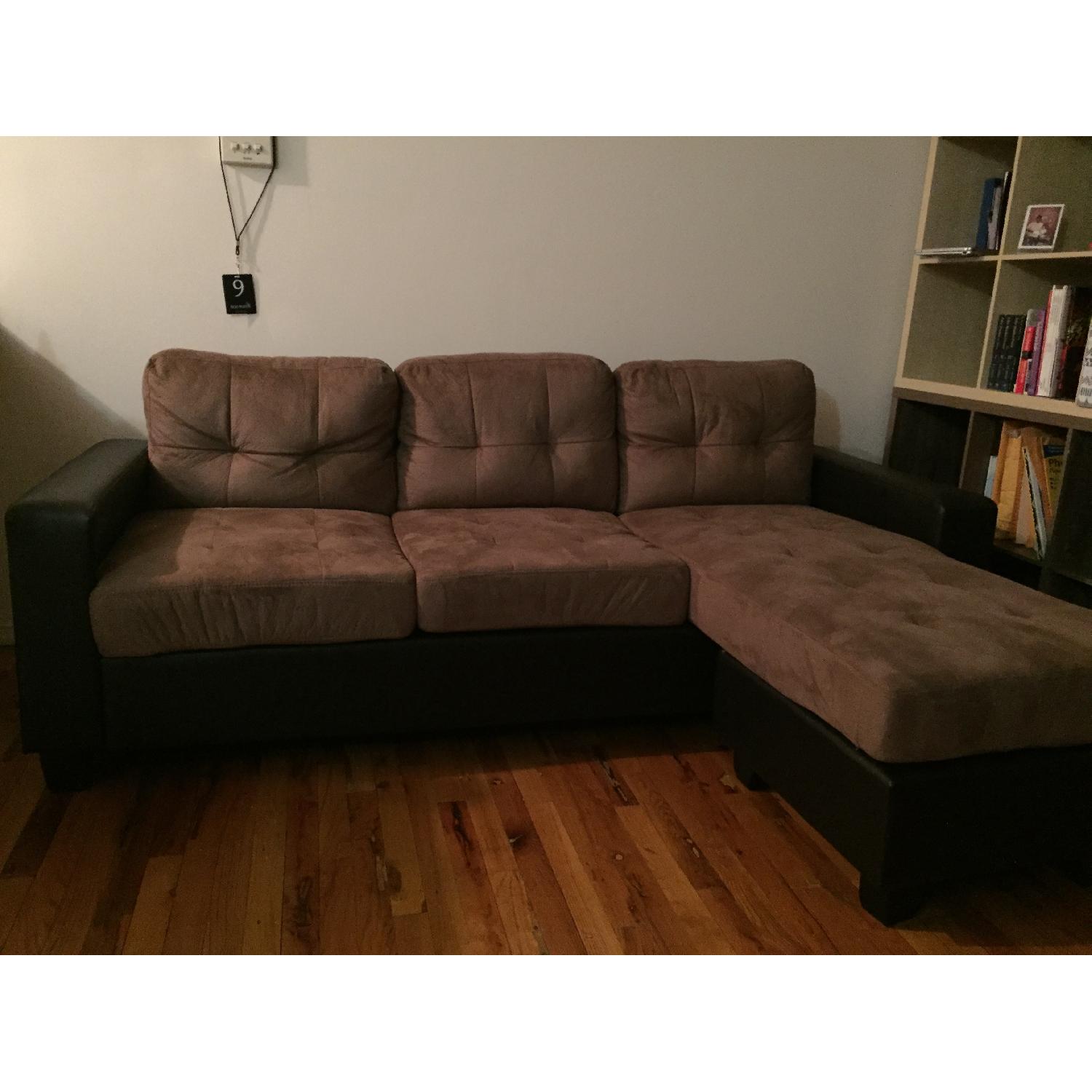 Aspen Faux Leather & Microfiber Sofa w/ Reversible Chaise - image-2