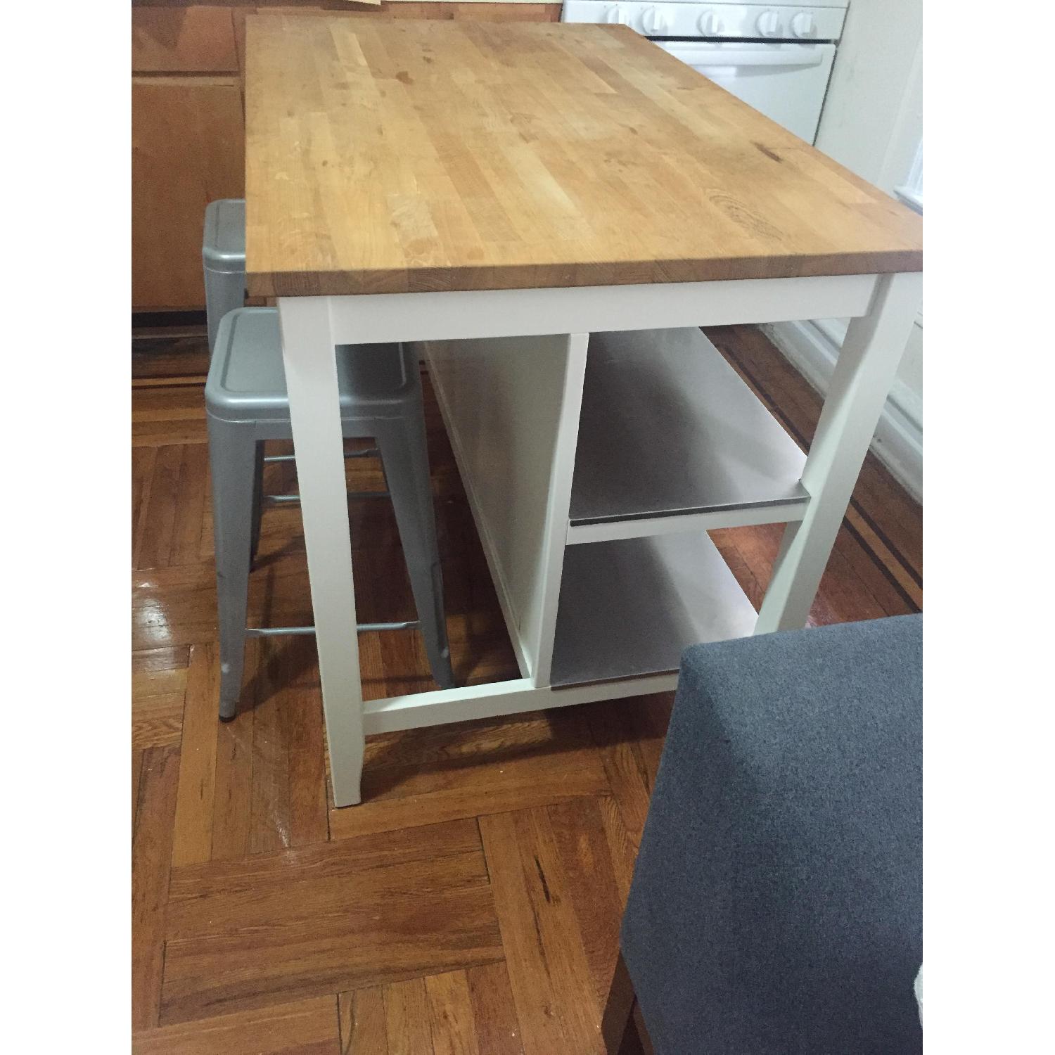 Ikea Stenstorp White Oak Kitchen Island w/ 2 Stools AptDeco