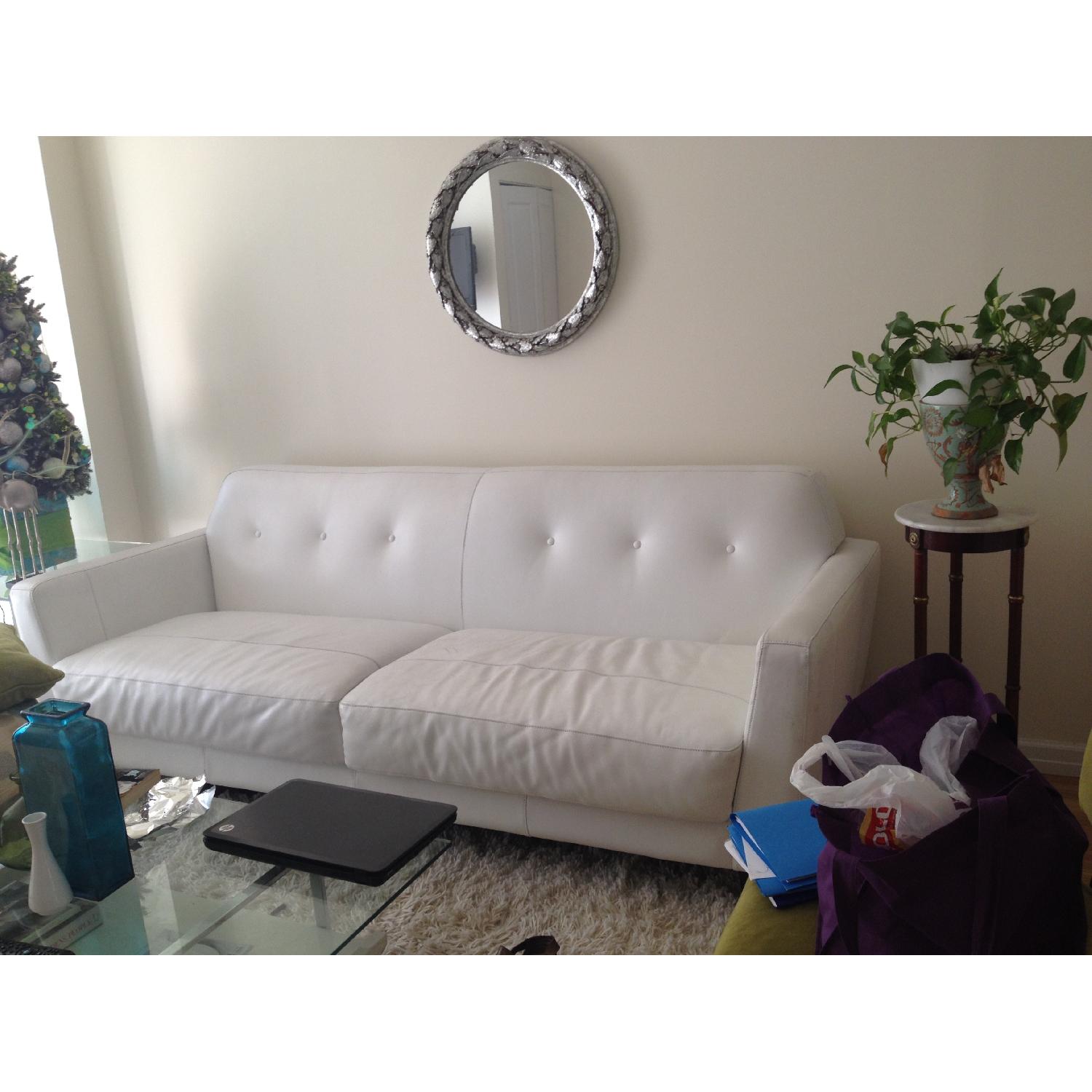 Macy's White Bonded Leather Sofa - image-1