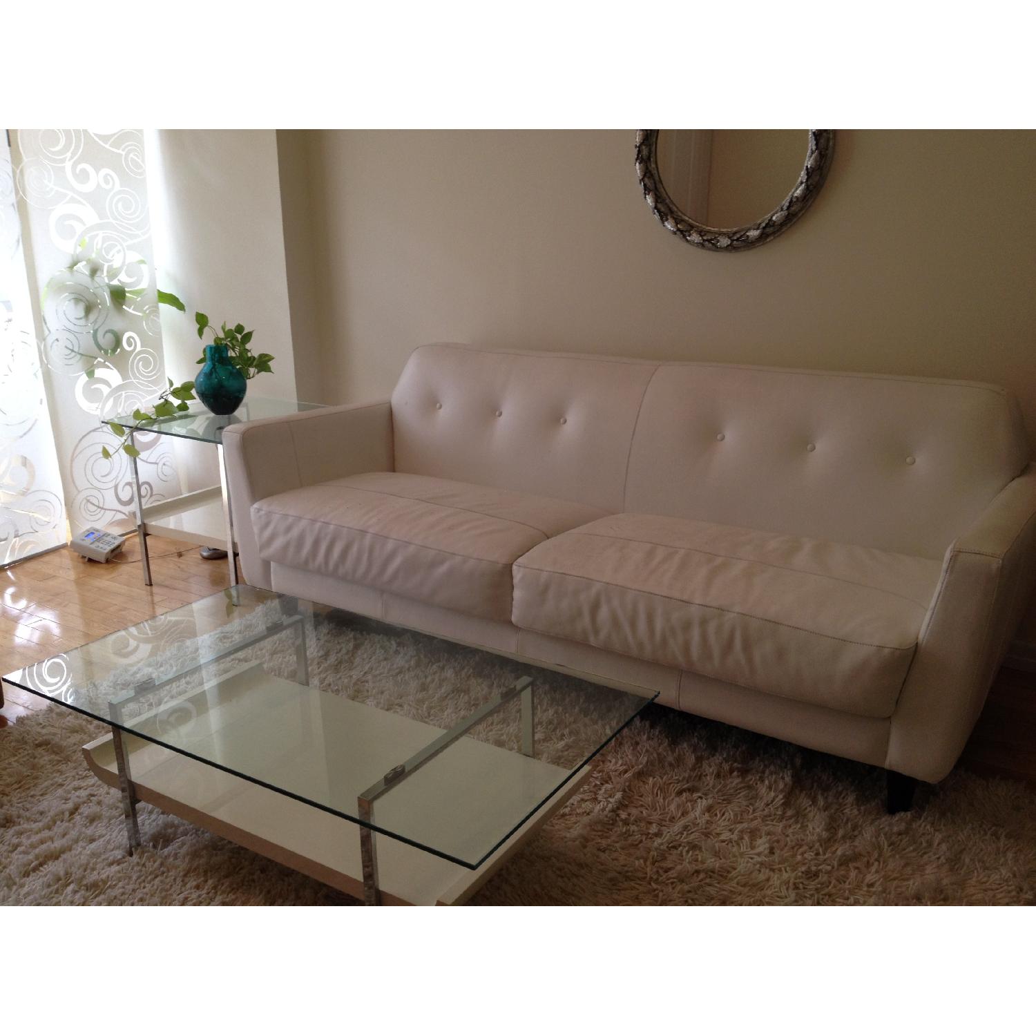 Macy's White Bonded Leather Sofa - image-4
