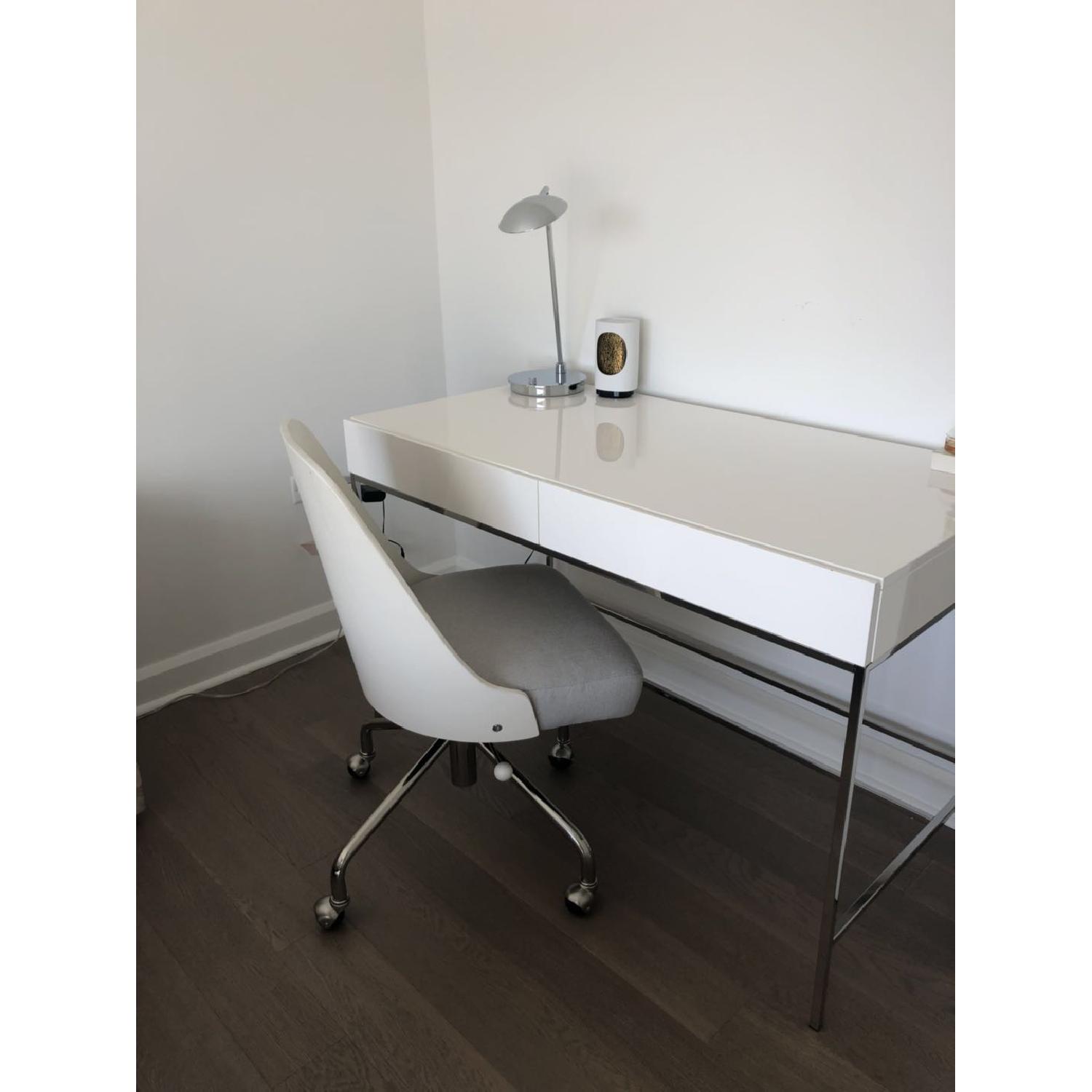 West Elm Modern White Office Desk w/ 2 Drawers - image-2