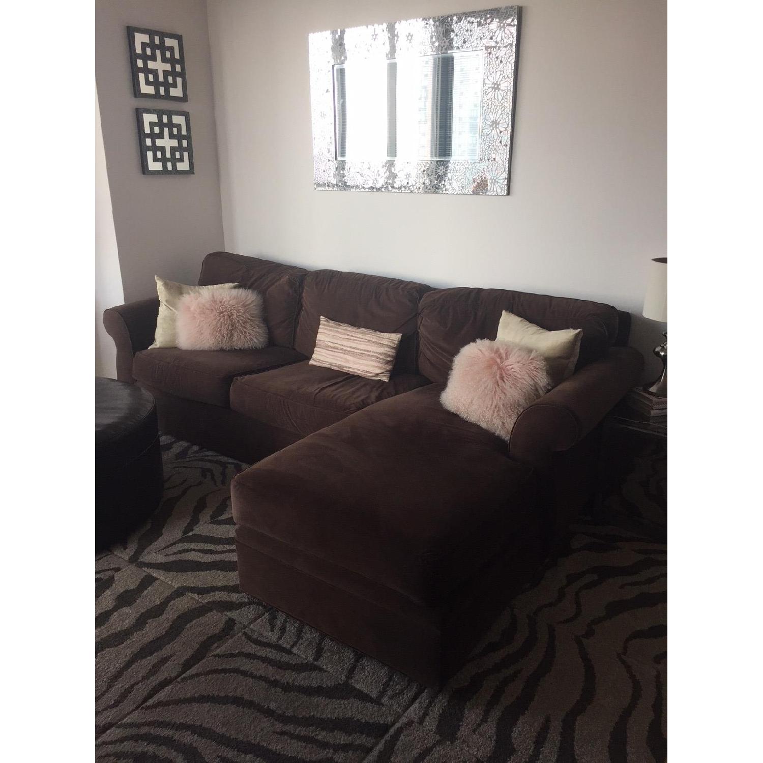 Chocolate Brown Suede Sectional Sofa w/ Chaise - image-5