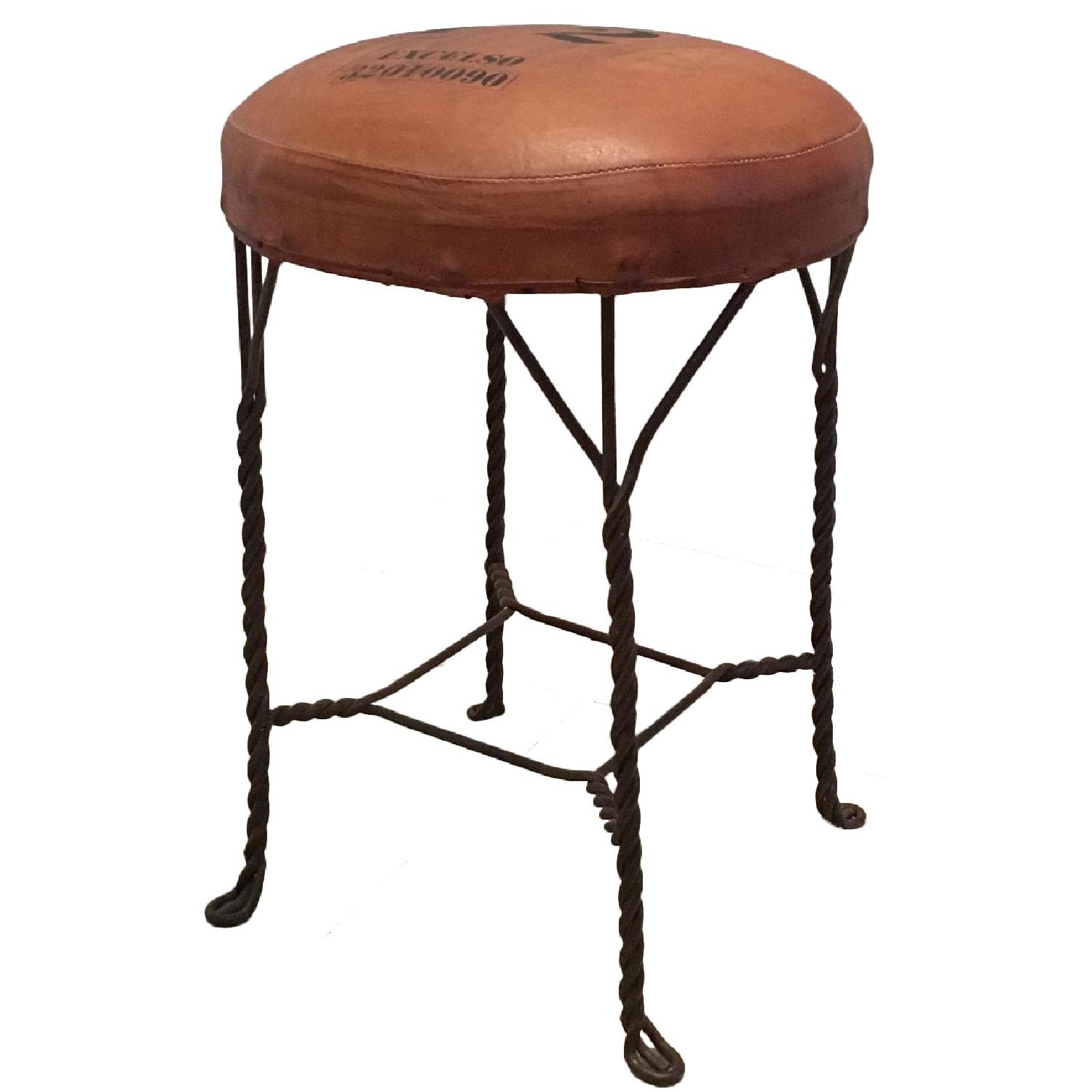 Antique Leather Counter Stool - image-0